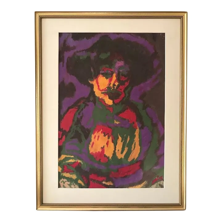 Vintage Abstract Expressionist Figurative Portrait Oil Pastel by Oscar Murillo C.1960.: An original vintage modern expressionist portrait by Oscar Murillo pastel on paper presented in archival matte and framed in a contemporary gallery frame. Unsigned but with the artists estate stamp on