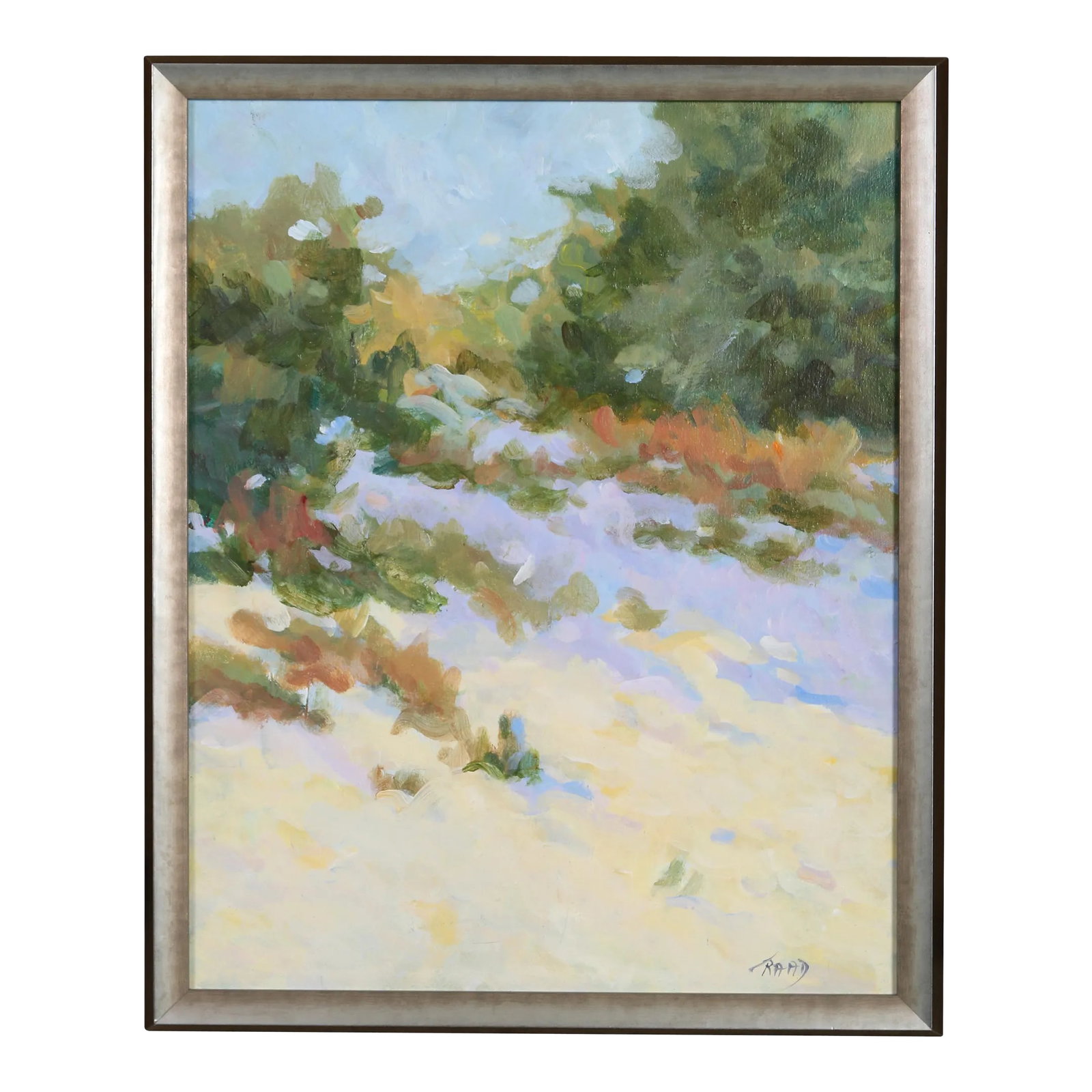"South African Dunes" Contemporary Original Landscape Acrylic Painting, Framed: A beautiful contemporary original beach landscape acrylic painting framed in a simple silver toned frame. "South African Dunes" Original art Acrylic 16"x20". Signed Condition: Alterations: Original
