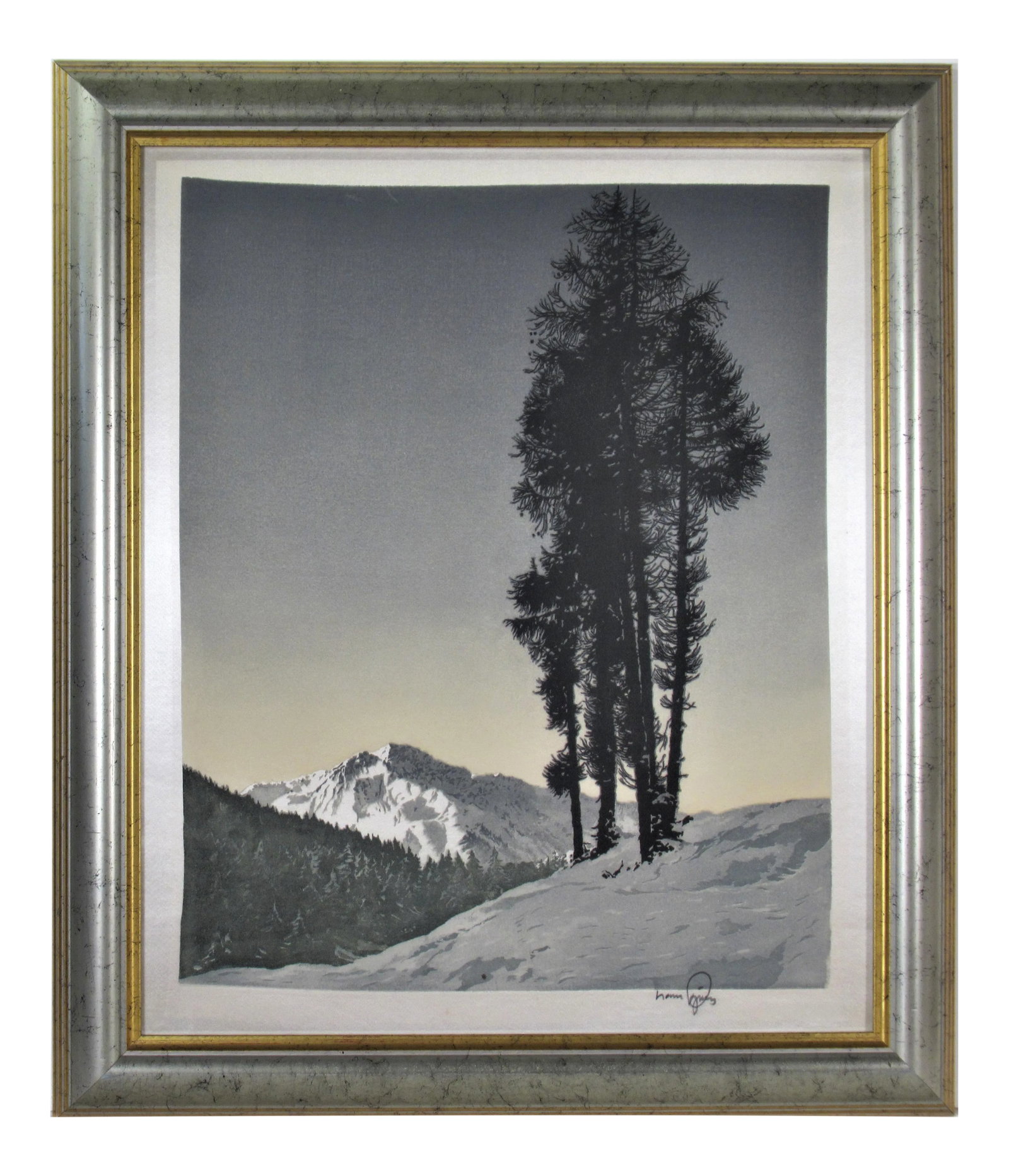 Hans Figura, Winter Landscape, Circa 1950: Artist: Hans Figura (Austrian, 1898-1978) Title: Winter Landscape Year: Circa 1950 Medium: Color etching with aquatint on silk Edition: Unknown Plate mark (Image) size: 17.25 x 13.75 inches Framed siz