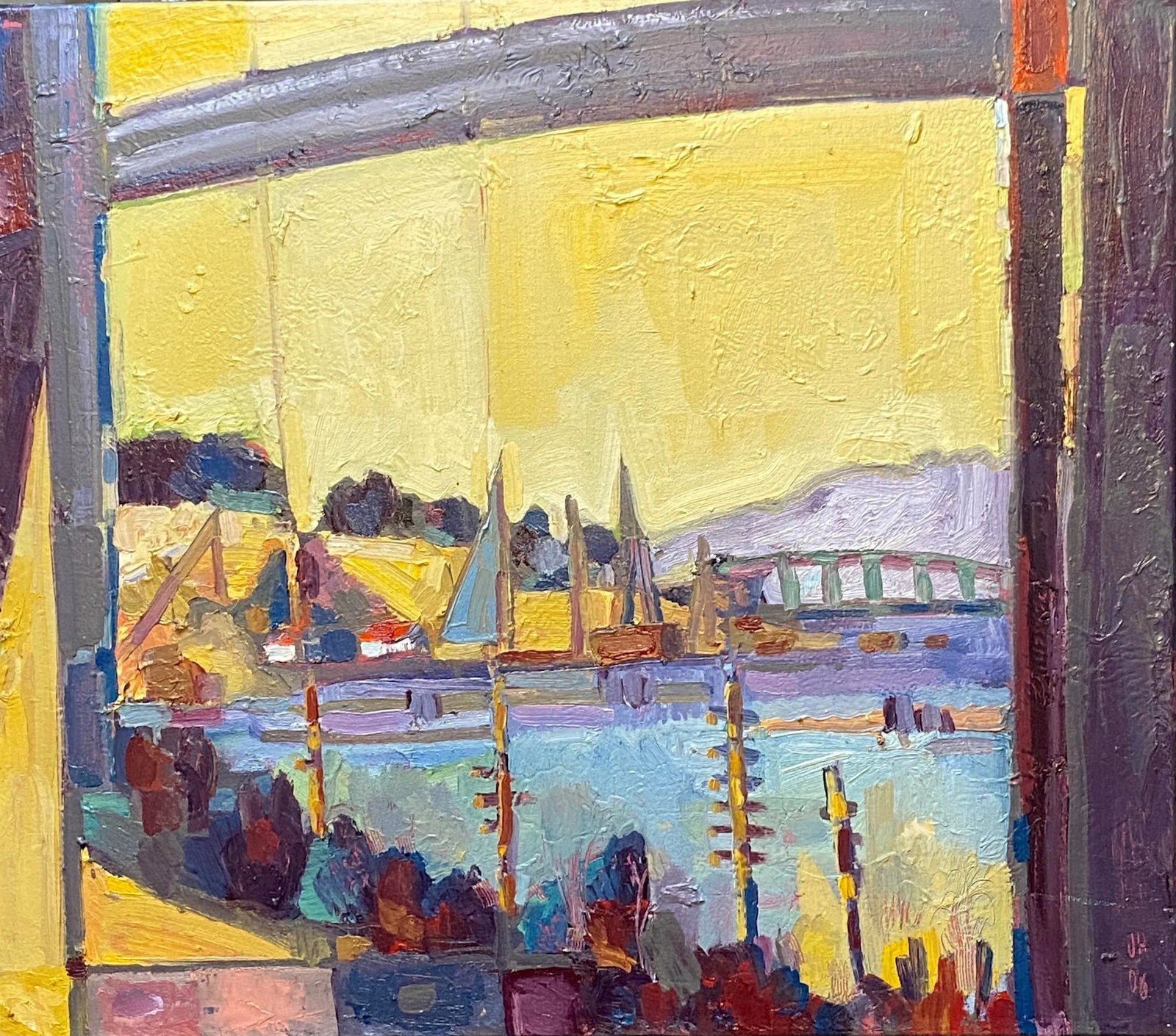 Contemporary Original Plein Air Fauvist Landscape Oil Painting by James Hartman: Painted en plein air in Crockett, CA along the Carquinez Strait. Rich application of buttery oils create a texture. Condition: Imperfections: No Imperfections Origin: United States Materials &