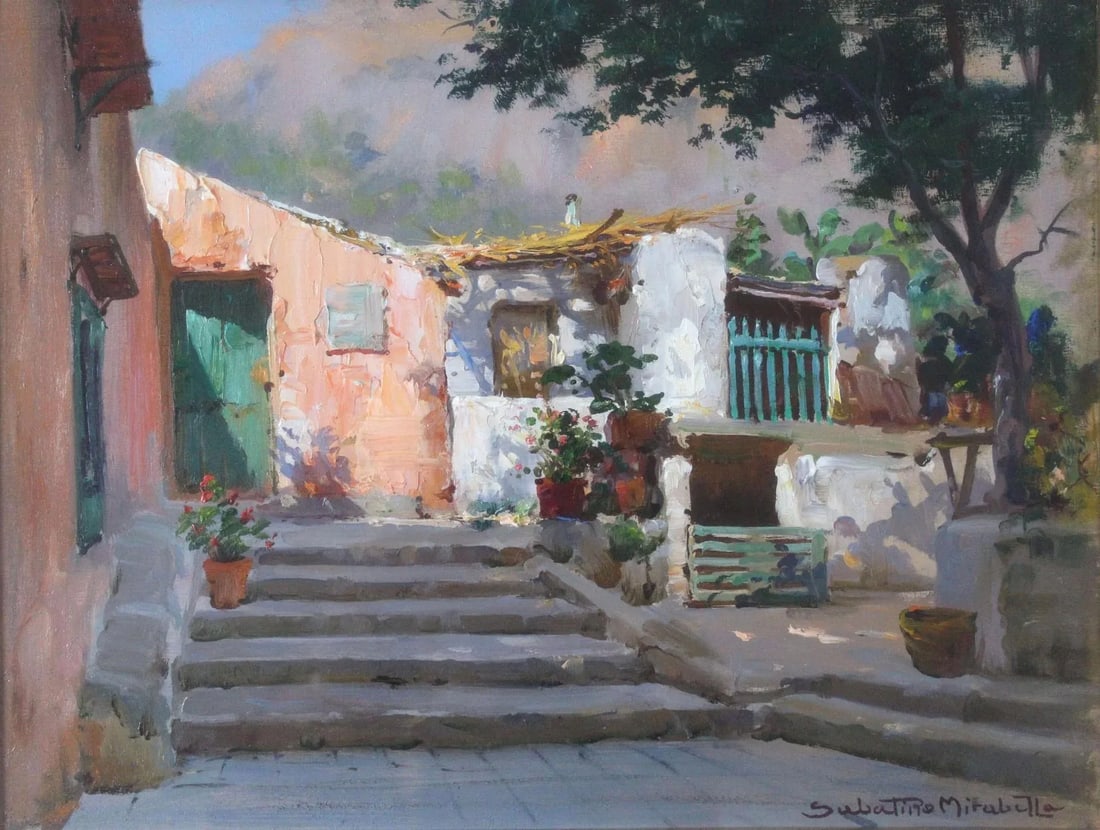 Mid 20th Century Terrazza (20th Century Impressionist Italy Village Painting), Sabatino Mirabella - 8