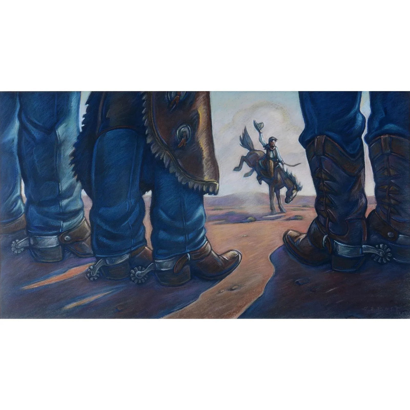 Howard Post "Rider & Boots" Pastel on Paper - 2