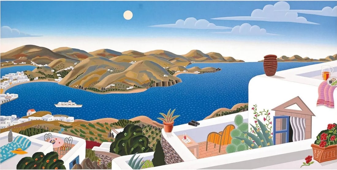 Vintage Postmodern Thomas McKnight "Patmos" Panorama Left & Right Panel Hand-Pulled Serigraphs with - 2