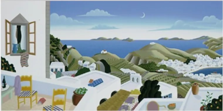 Vintage Postmodern Thomas McKnight "Patmos" Panorama Left & Right Panel Hand-Pulled Serigraphs with - 4