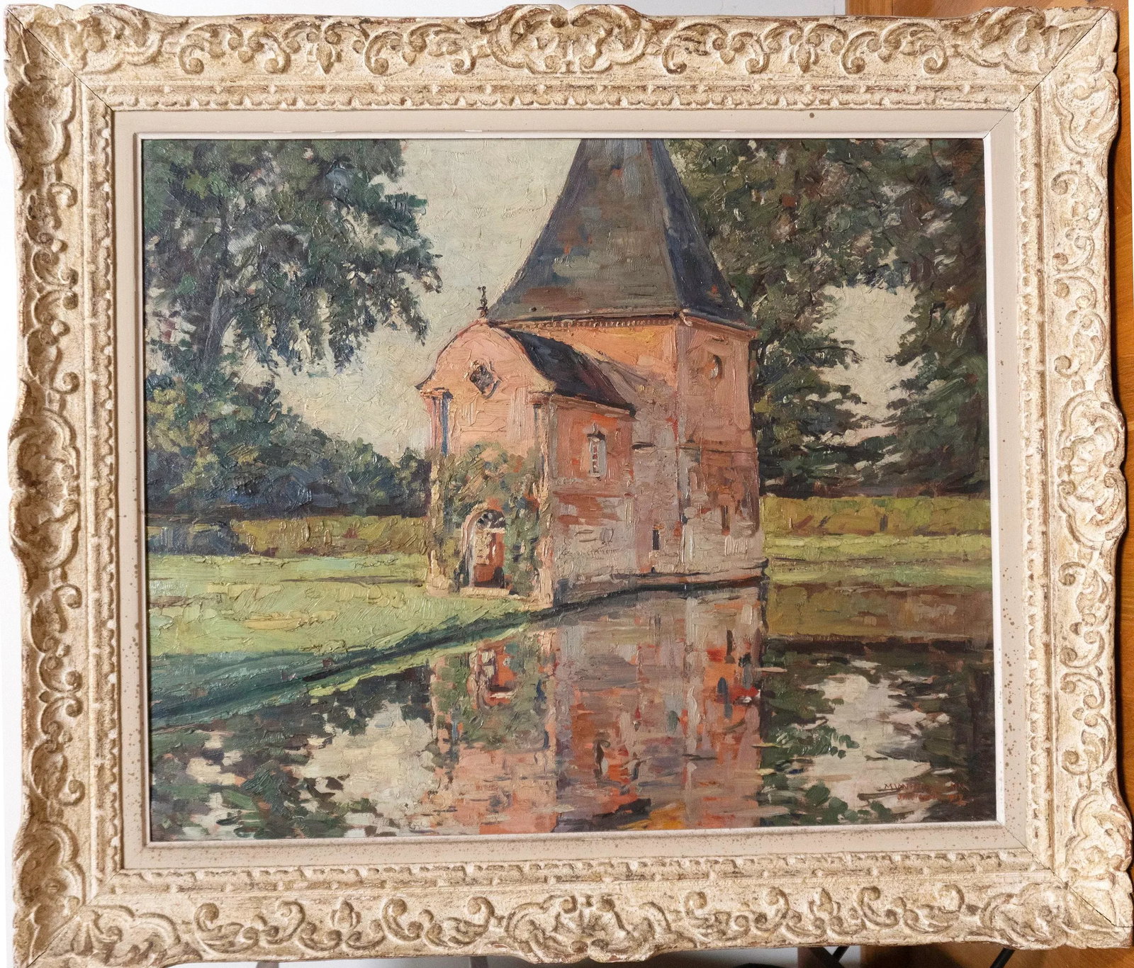 Circa 1900 "Chapel of the Imbleville Castle" Oil Painting by Pierre Munier-Jolain, Framed - 6