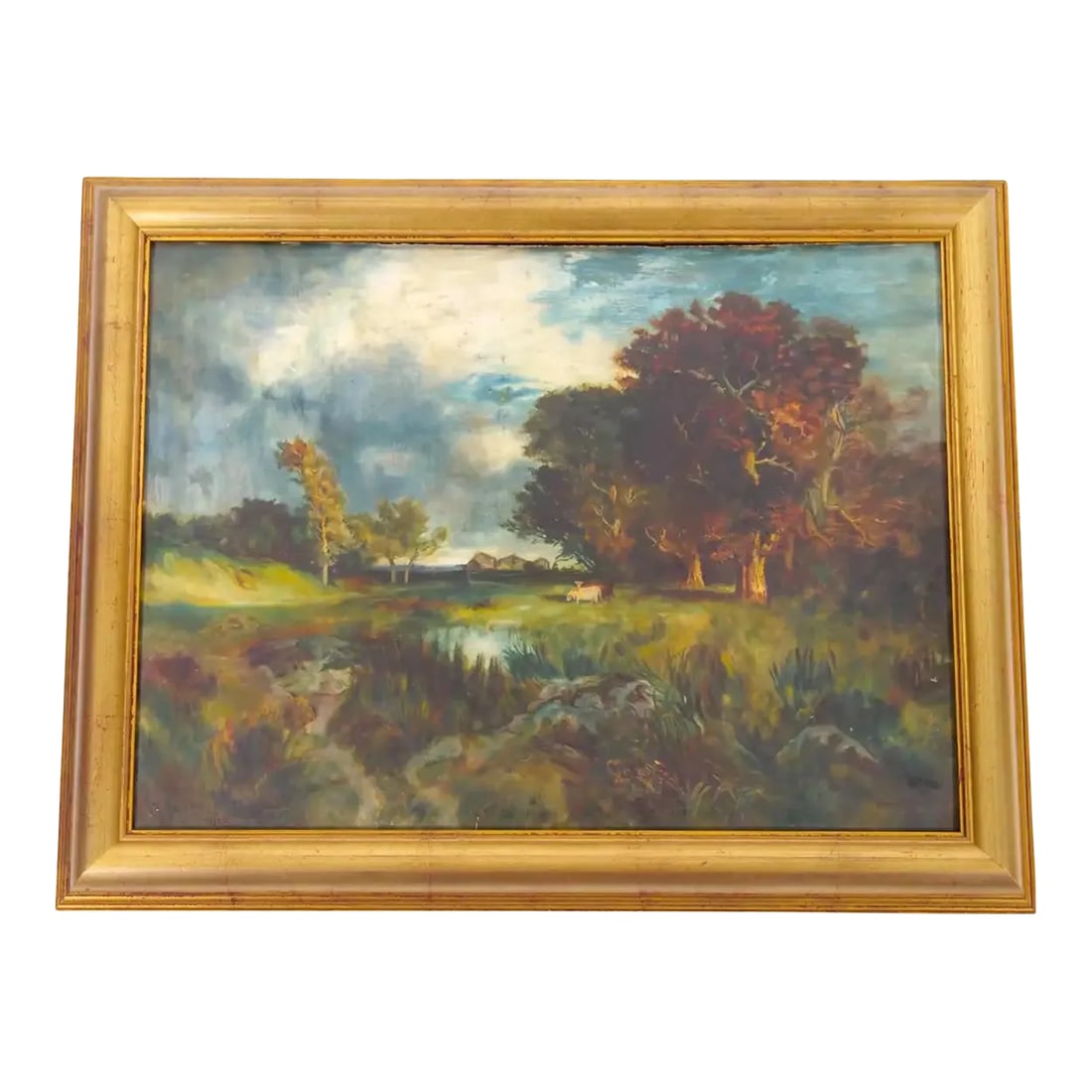 Early 20th Century Wood Framed Oil / Board Decorative Painting: Early 20th century wood framed oil on board decorative hanging wall painting. The painting is in good condition. Minor wear consistent with age / use. Artist signature on the lower left hand corner. T