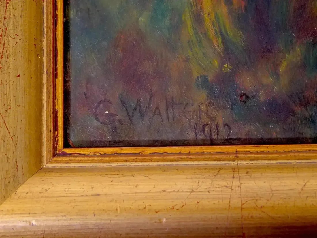 Early 20th Century Wood Framed Oil / Board Decorative Painting - 7