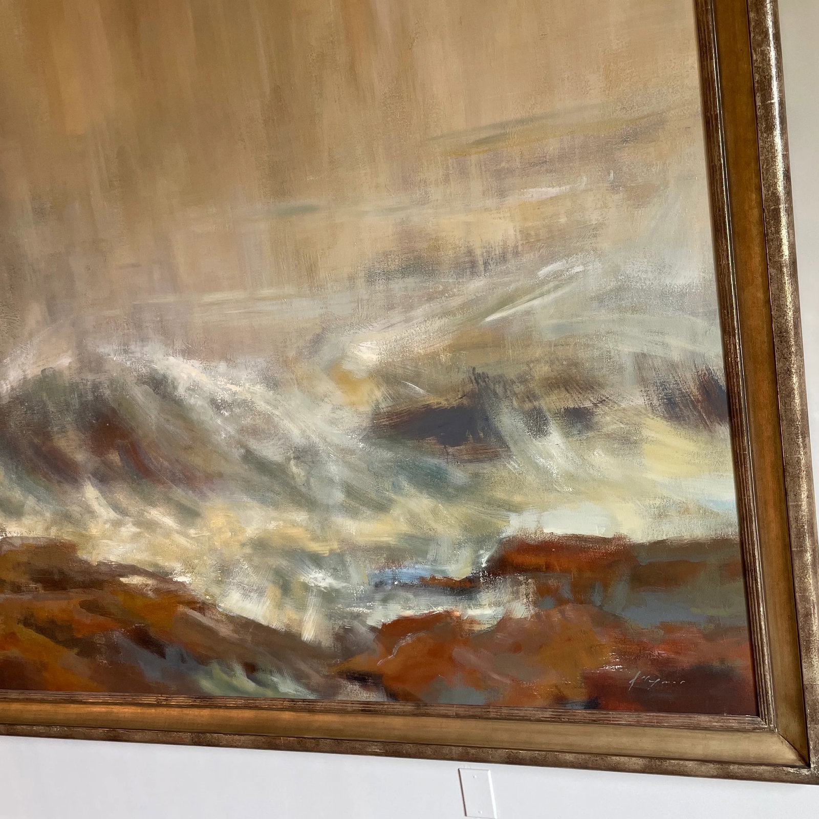 Original Impressionist Style Seascape Oil Painting of Waves Crashing on Rocks by Simon Addyman - 3