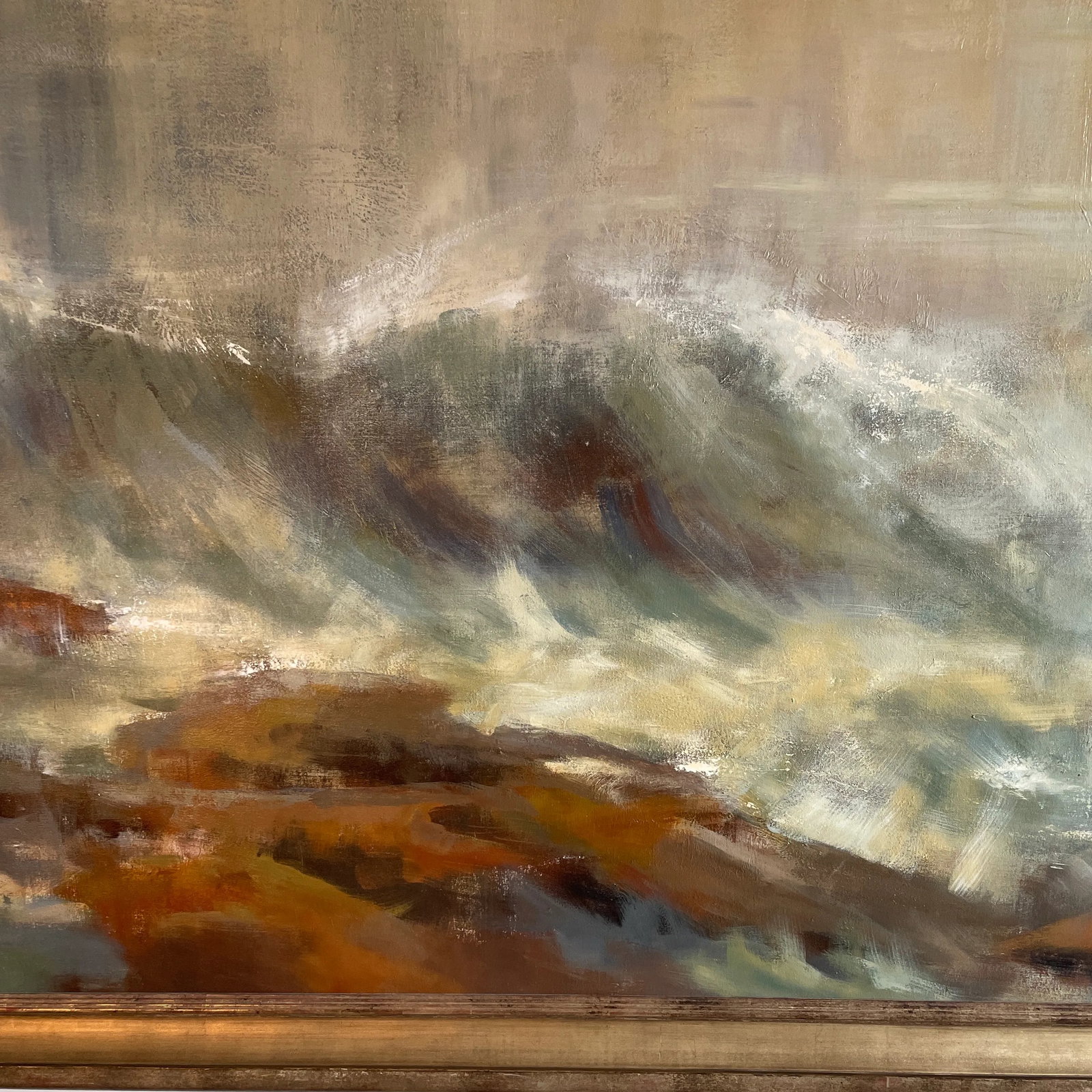 Original Impressionist Style Seascape Oil Painting of Waves Crashing on Rocks by Simon Addyman - 5