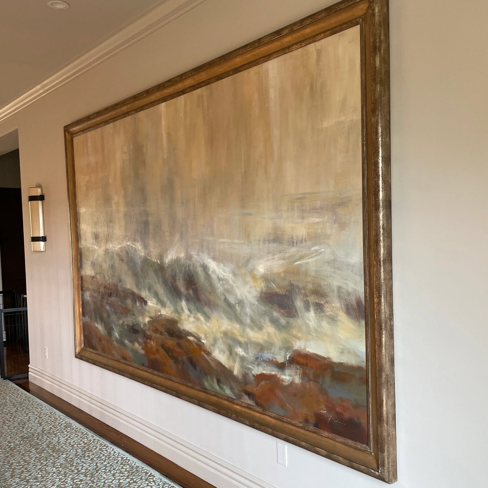 Original Impressionist Style Seascape Oil Painting of Waves Crashing on Rocks by Simon Addyman - 7