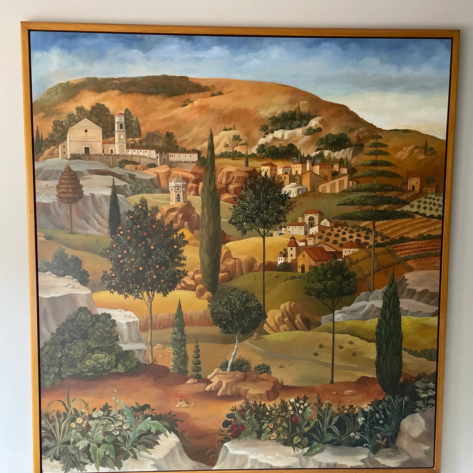 Original Sicilian Countryside Landscape Framed Oil Painting on Canvas by Maria Apelo Cruz and Simon - 2