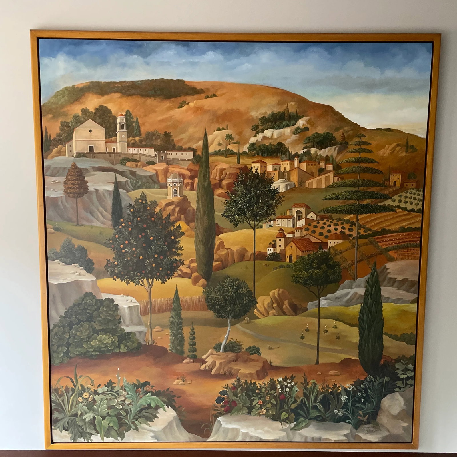 Original Sicilian Countryside Landscape Framed Oil Painting on Canvas by Maria Apelo Cruz and Simon - 4
