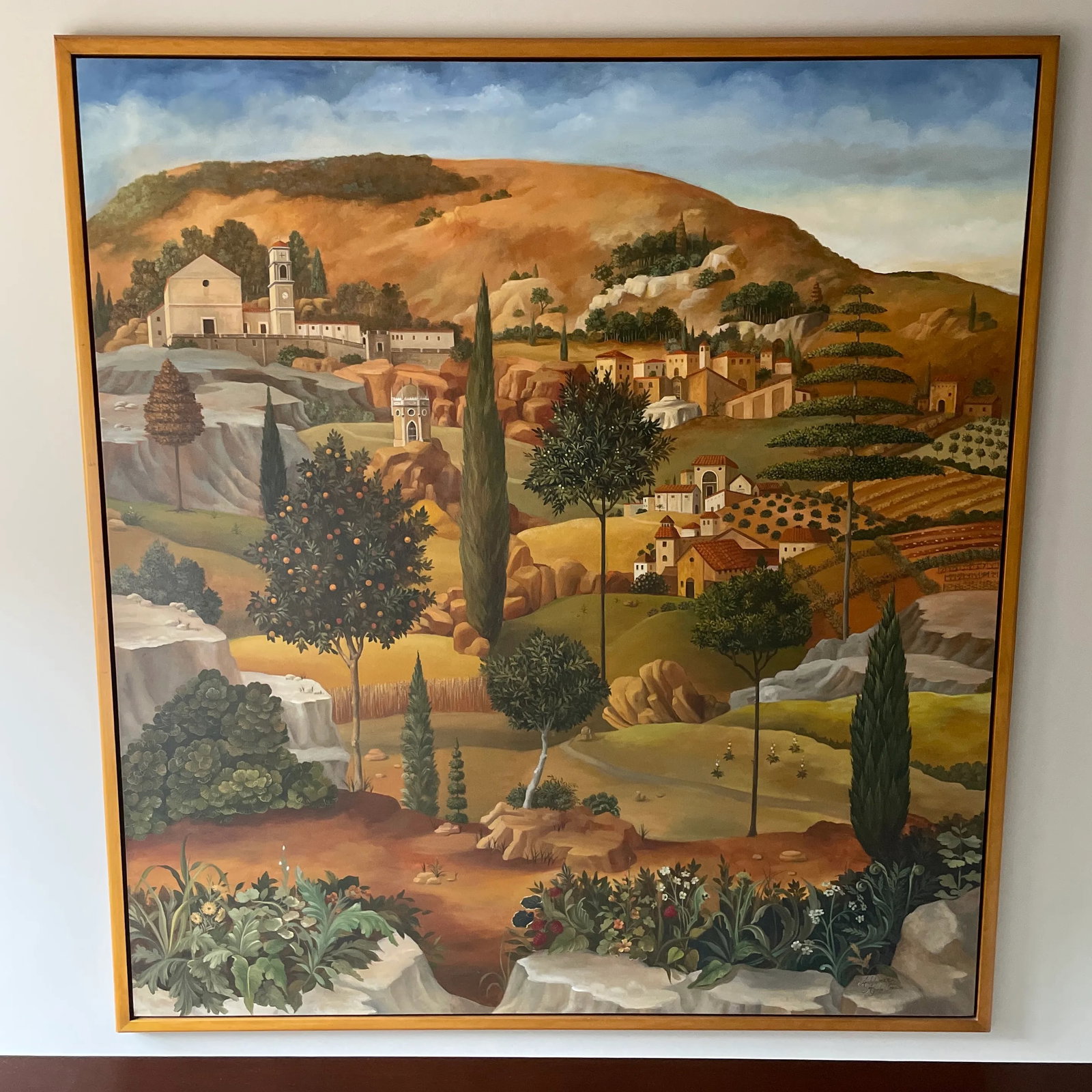 Original Sicilian Countryside Landscape Framed Oil Painting on Canvas by Maria Apelo Cruz and Simon - 5