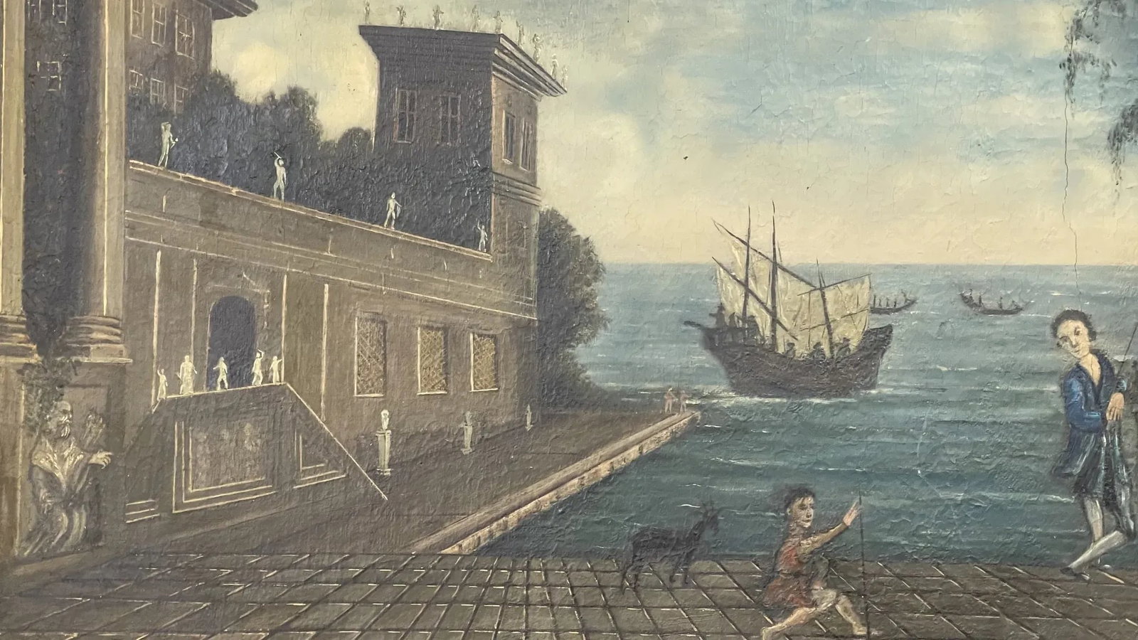 18th Century Naive Figurative Painting of Venice, Framed - 3