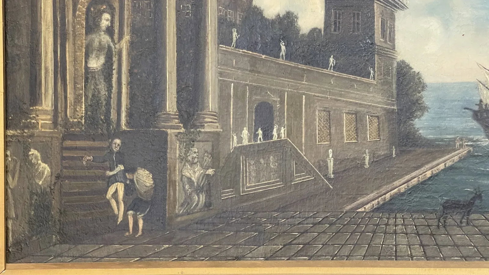 18th Century Naive Figurative Painting of Venice, Framed - 4