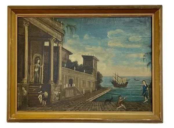 18th Century Naive Figurative Painting of Venice, Framed - 5