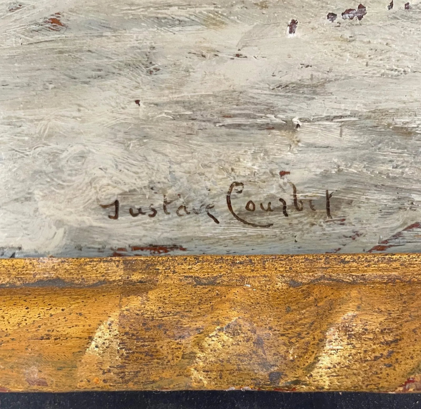 French Barbizon Painting "Sheep in Blizzard" Signed Gustave Courbet. - 4