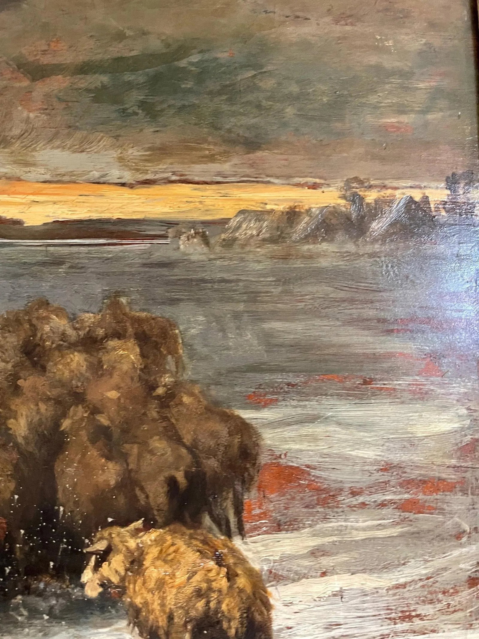 French Barbizon Painting "Sheep in Blizzard" Signed Gustave Courbet. - 5