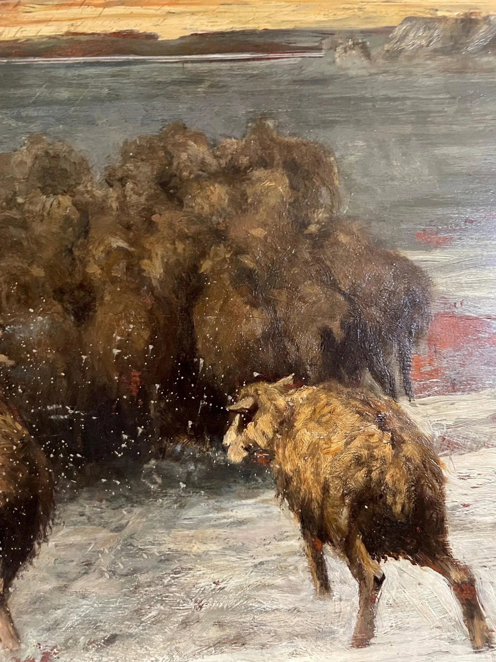 French Barbizon Painting "Sheep in Blizzard" Signed Gustave Courbet. - 6
