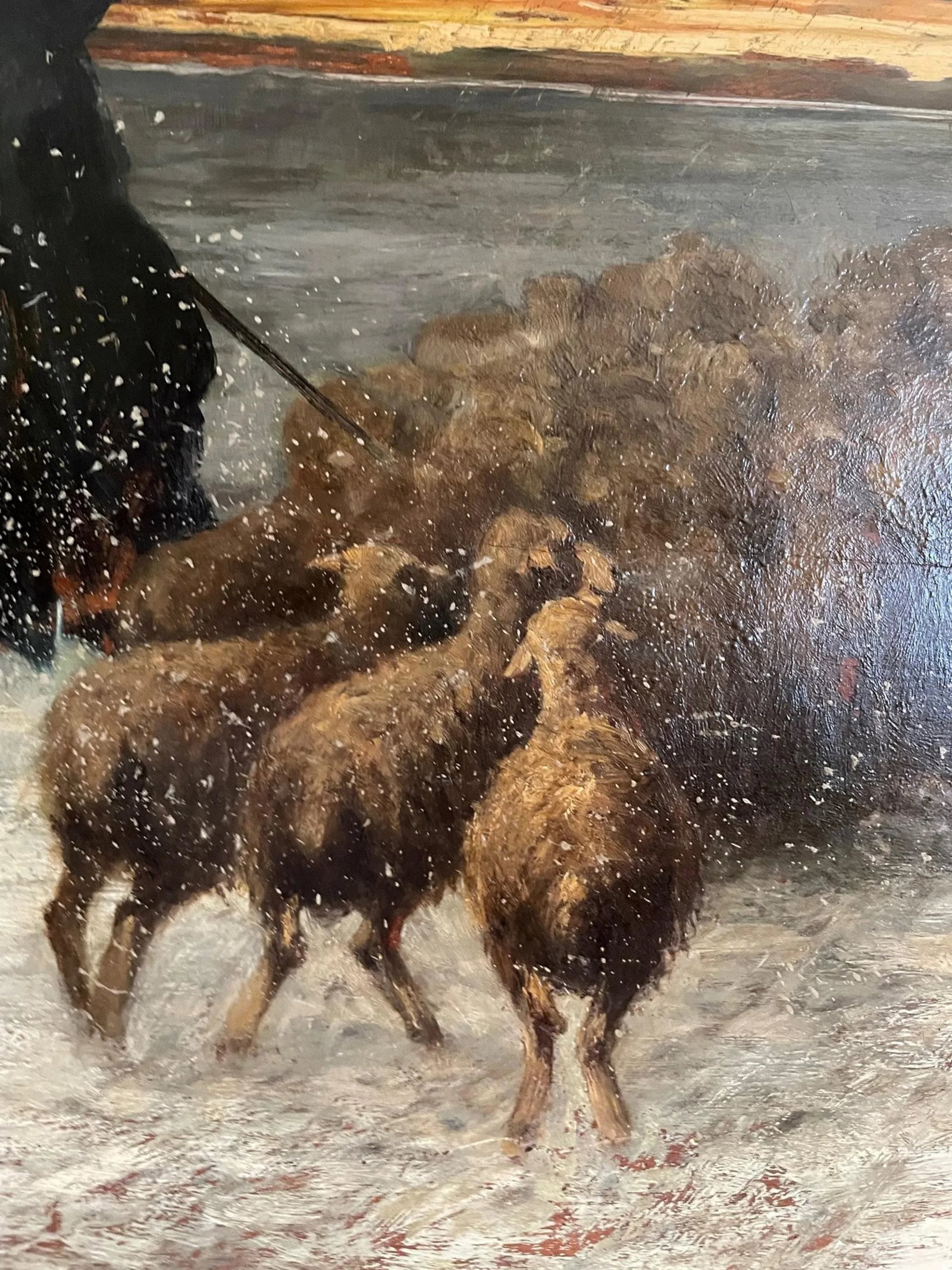 French Barbizon Painting "Sheep in Blizzard" Signed Gustave Courbet. - 8