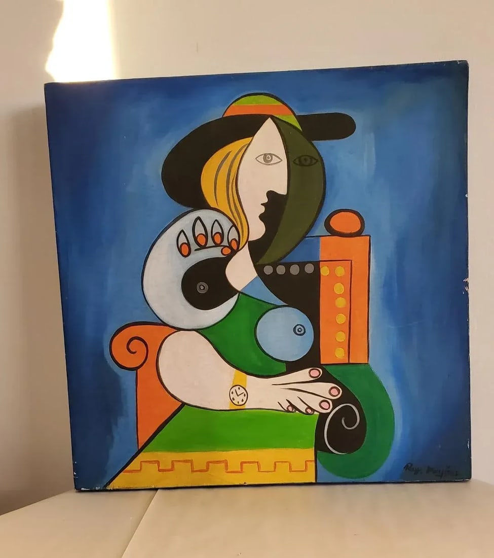 1930s Ray Martinez "Woman With Watch" Cubist Portrait Painting - 2