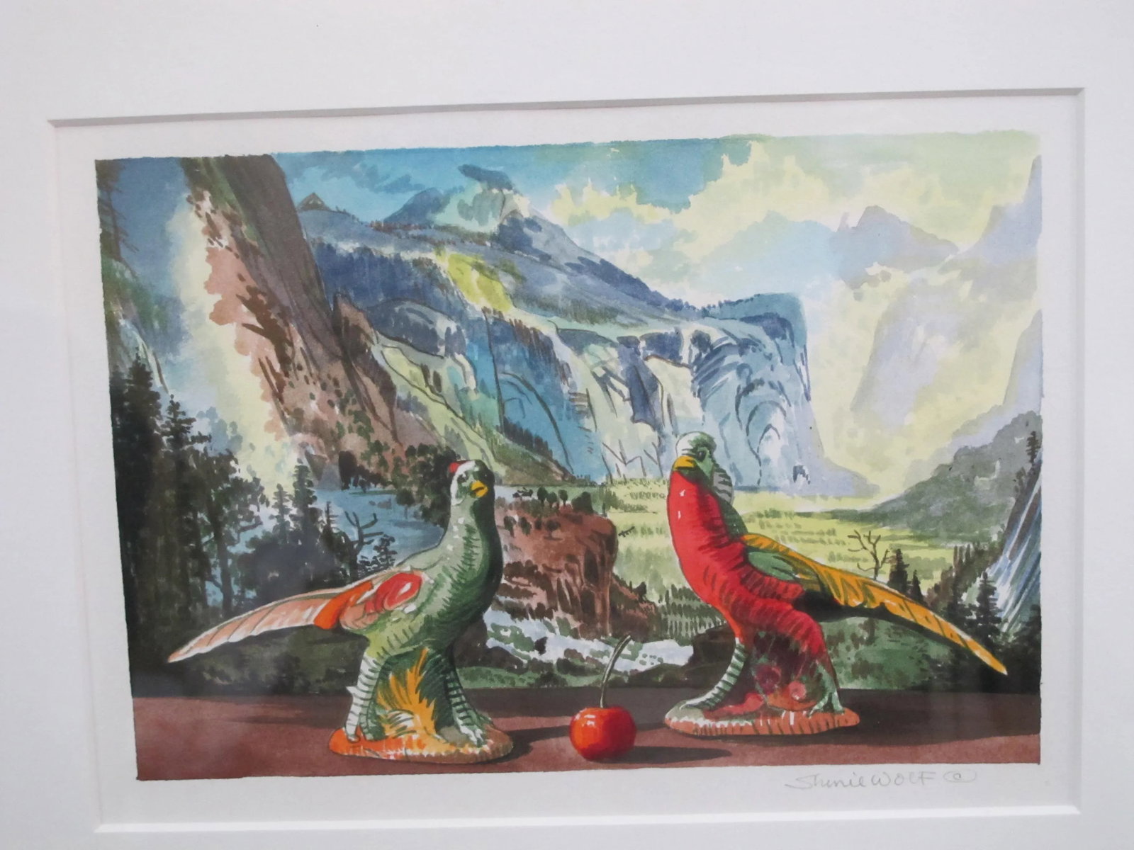 Sherrie Wolf Oregon Signed Watercolor Painting Parrots With Yosemite View - 4