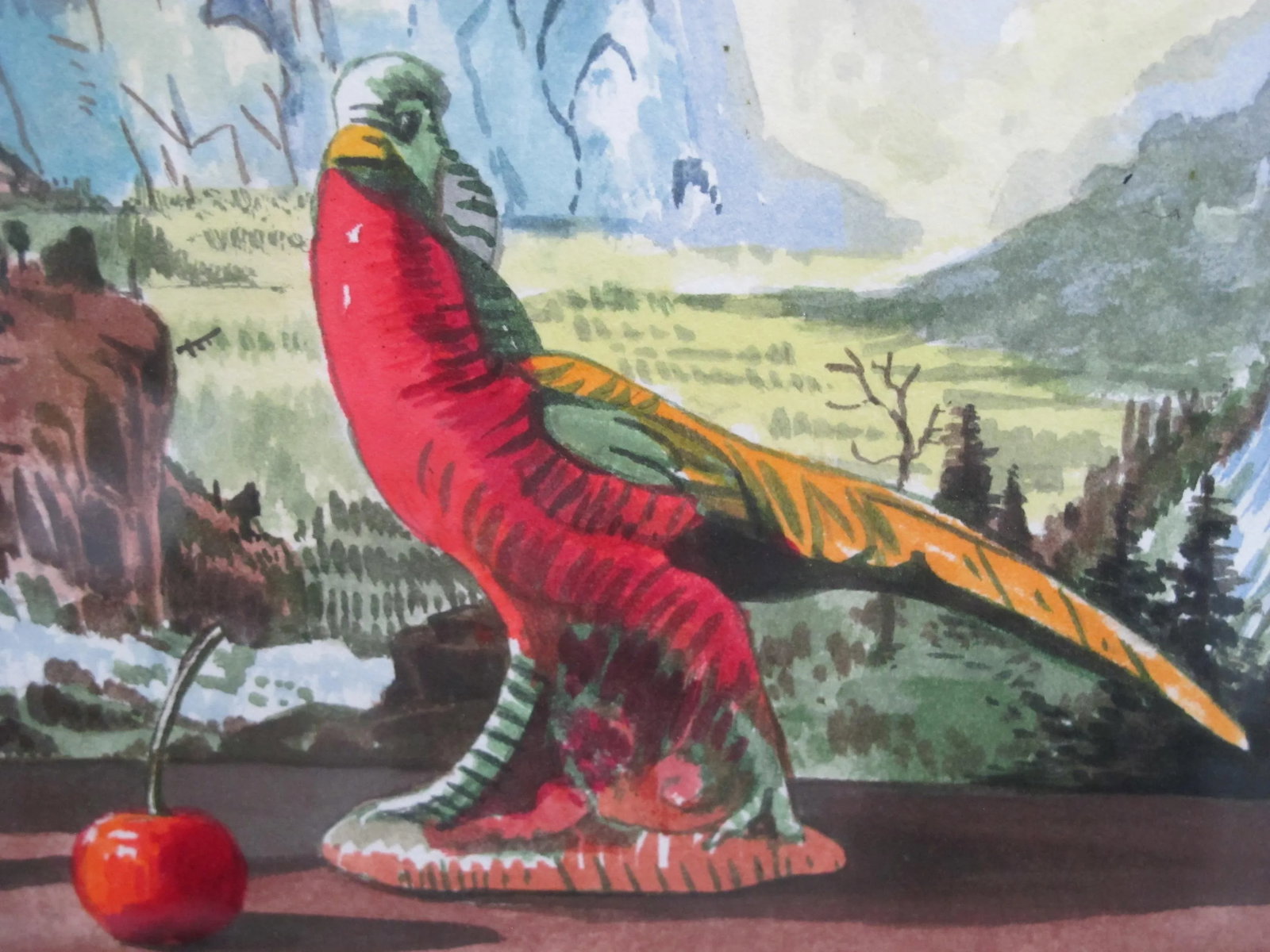 Sherrie Wolf Oregon Signed Watercolor Painting Parrots With Yosemite View - 5