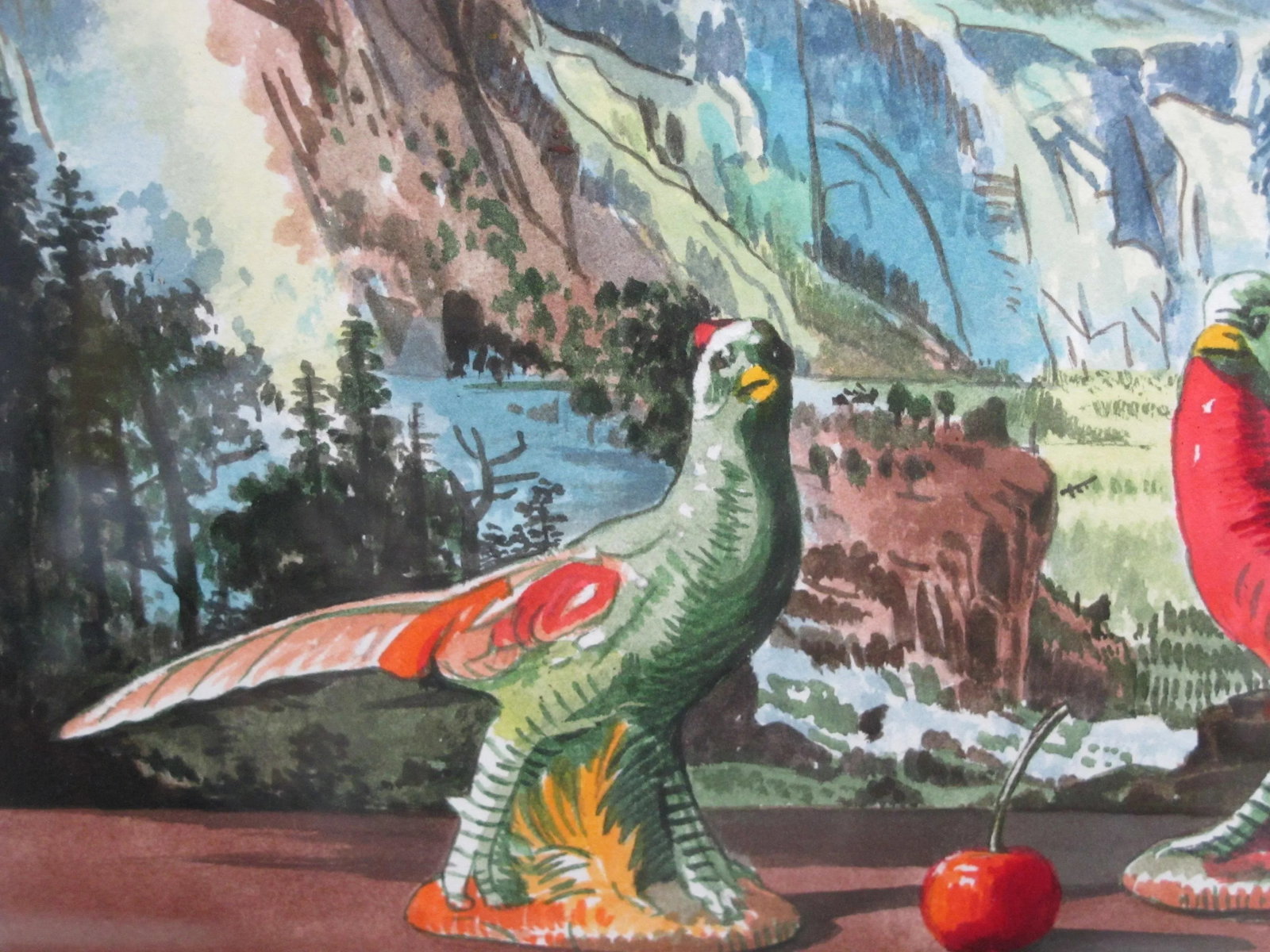 Sherrie Wolf Oregon Signed Watercolor Painting Parrots With Yosemite View - 6