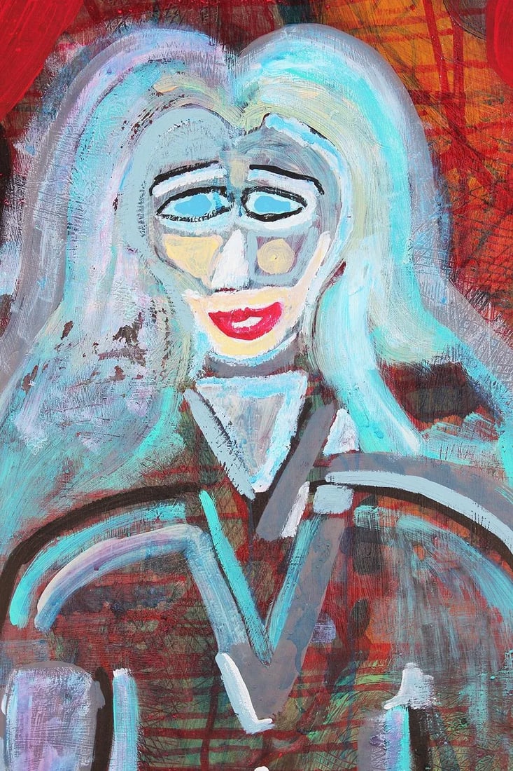 2016 "Maybe, Maybe Not" Blue and Red Abstract Longitudinal Female Portrait Painting by Paul Reeves - 10