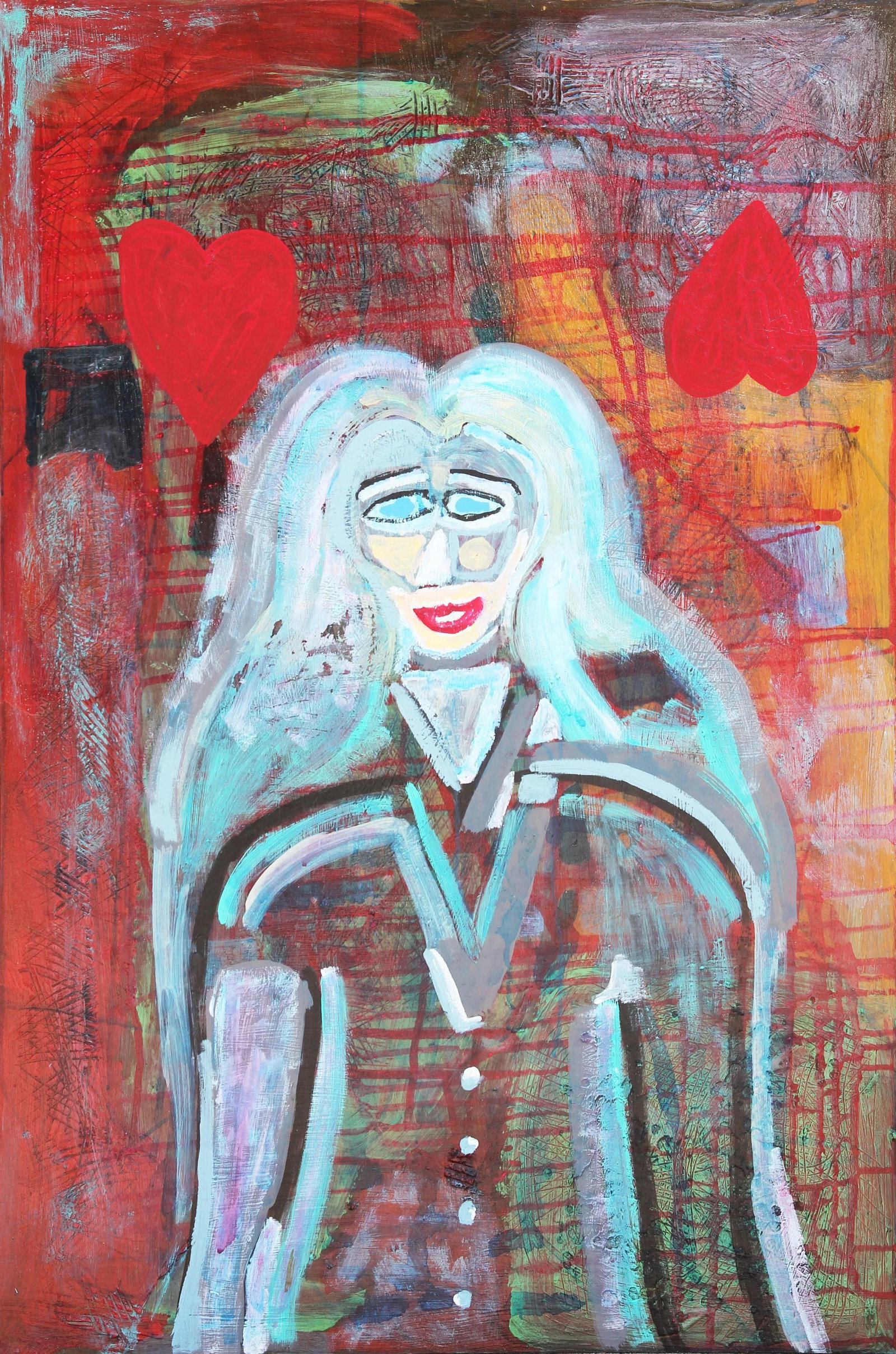 2016 "Maybe, Maybe Not" Blue and Red Abstract Longitudinal Female Portrait Painting by Paul Reeves - 13