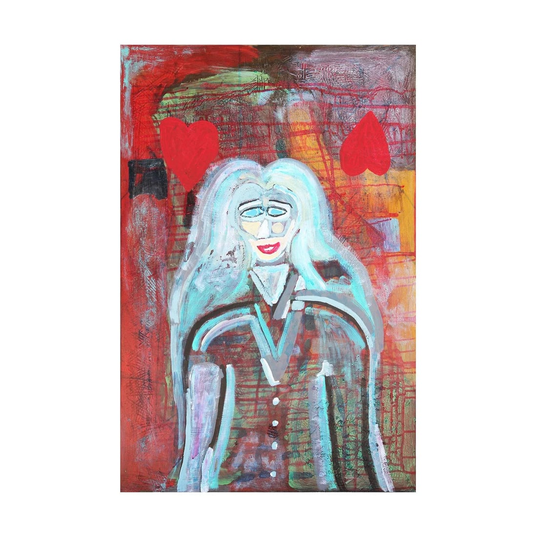 2016 "Maybe, Maybe Not" Blue and Red Abstract Longitudinal Female Portrait Painting by Paul Reeves - 2
