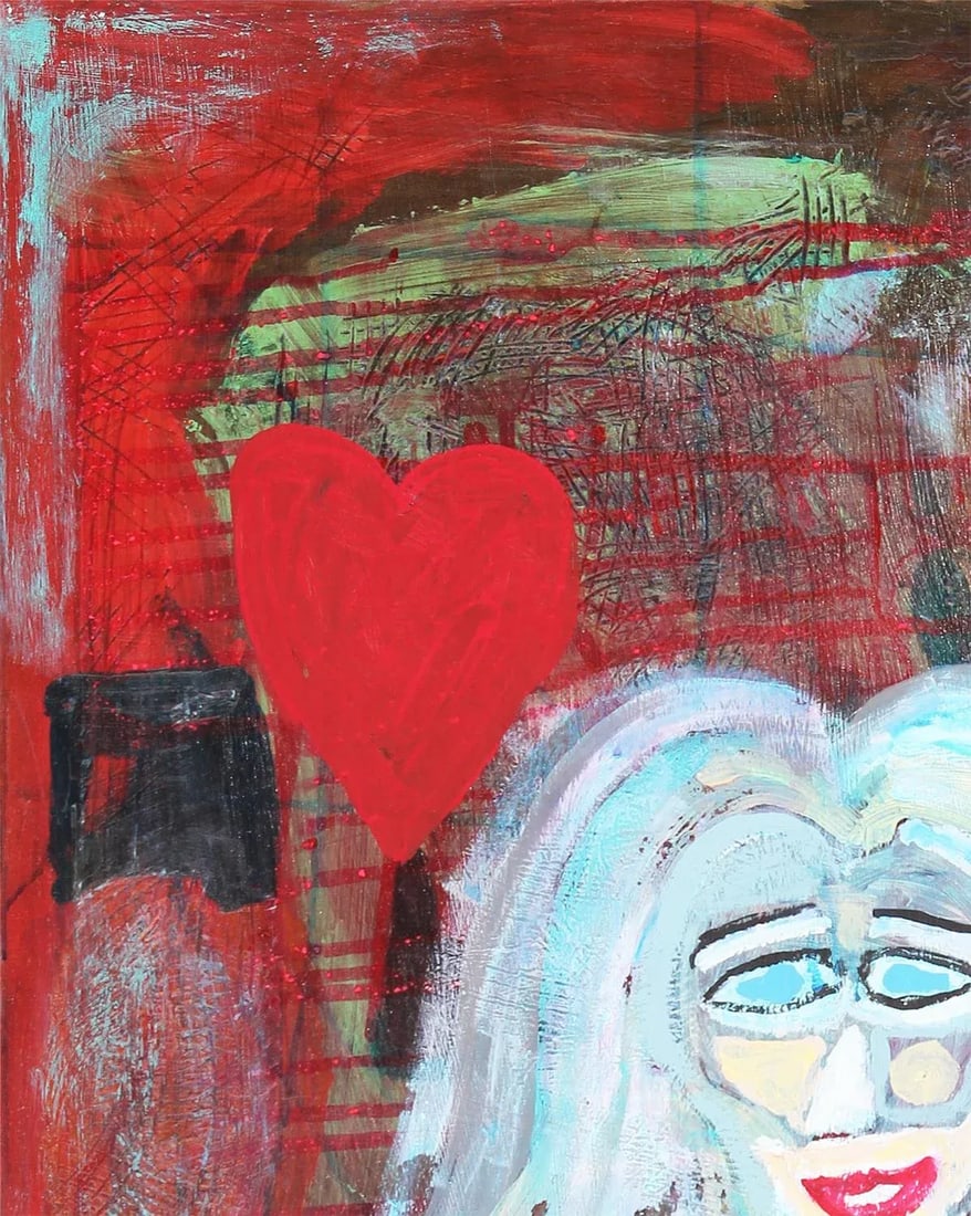 2016 "Maybe, Maybe Not" Blue and Red Abstract Longitudinal Female Portrait Painting by Paul Reeves - 3