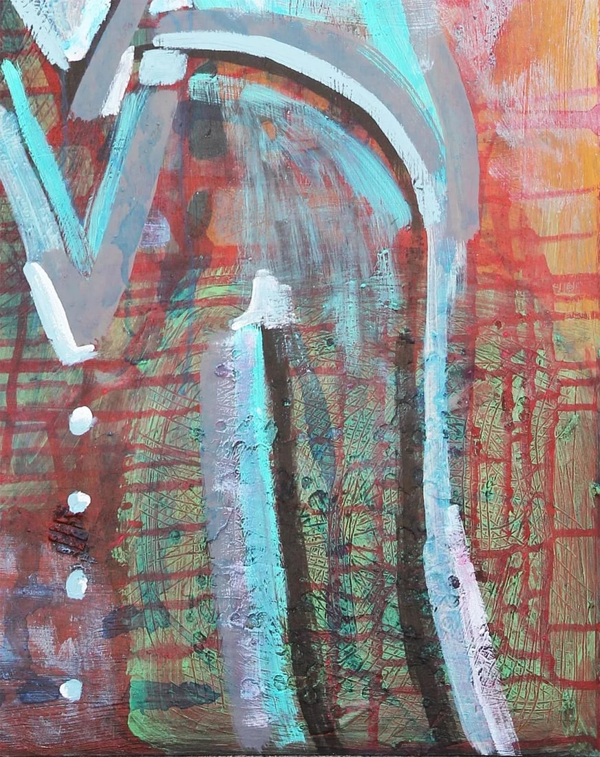 2016 "Maybe, Maybe Not" Blue and Red Abstract Longitudinal Female Portrait Painting by Paul Reeves - 4