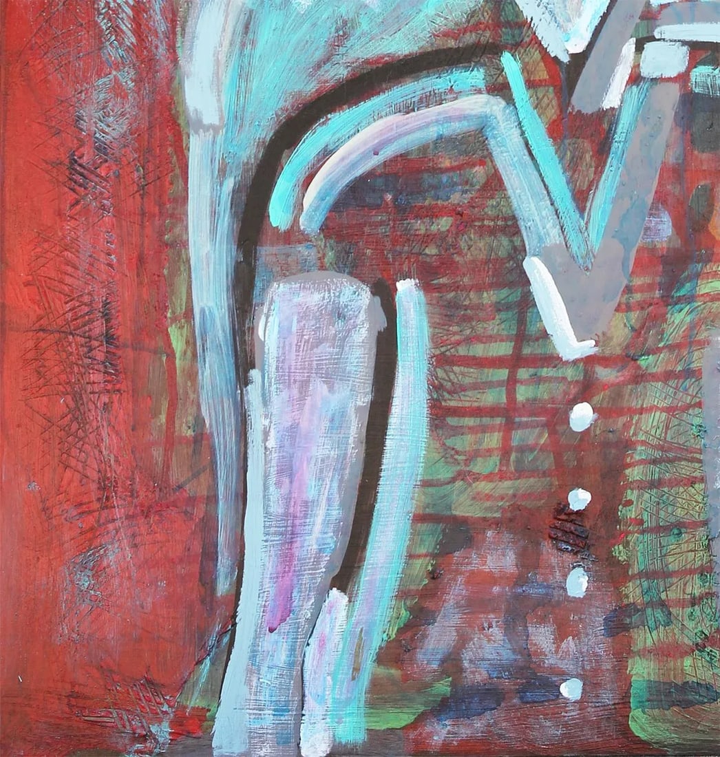 2016 "Maybe, Maybe Not" Blue and Red Abstract Longitudinal Female Portrait Painting by Paul Reeves - 5