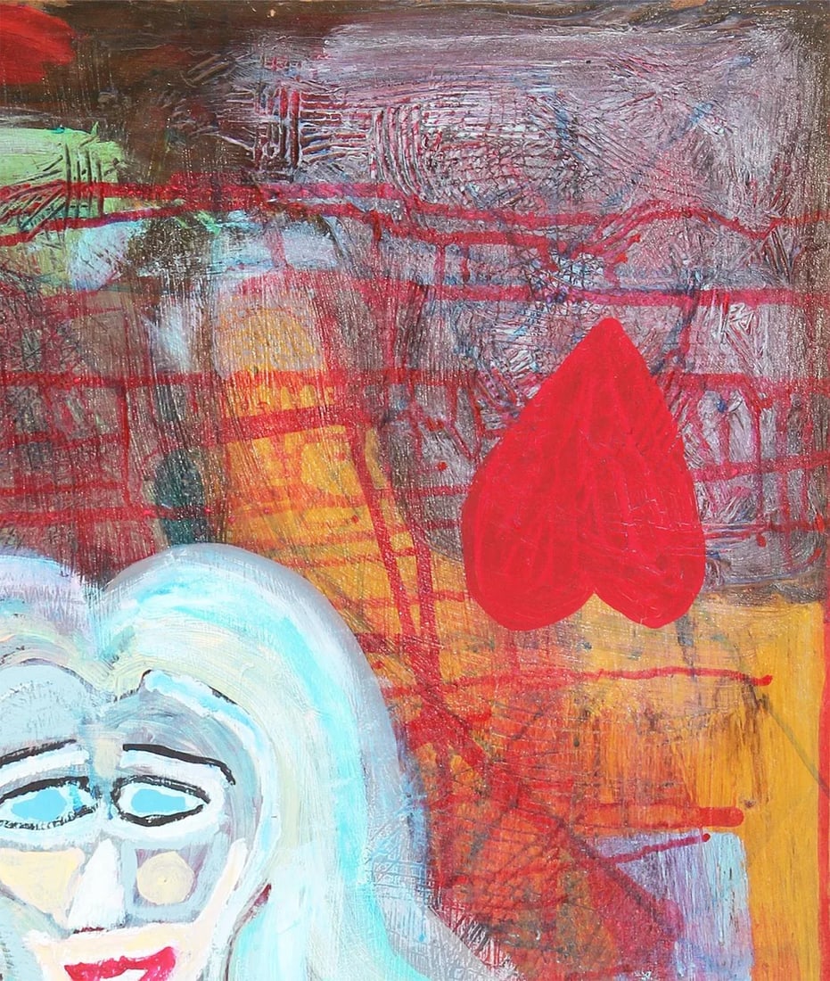 2016 "Maybe, Maybe Not" Blue and Red Abstract Longitudinal Female Portrait Painting by Paul Reeves - 6