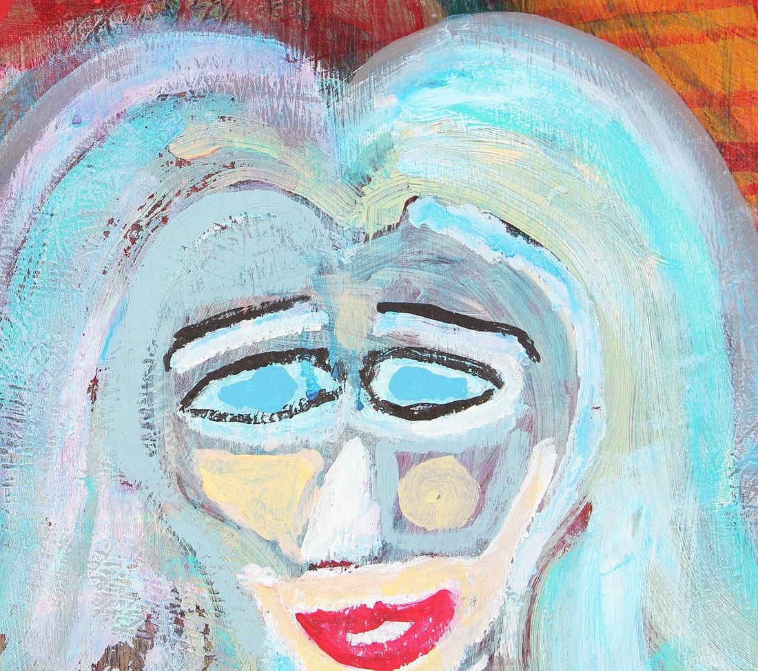 2016 "Maybe, Maybe Not" Blue and Red Abstract Longitudinal Female Portrait Painting by Paul Reeves - 8
