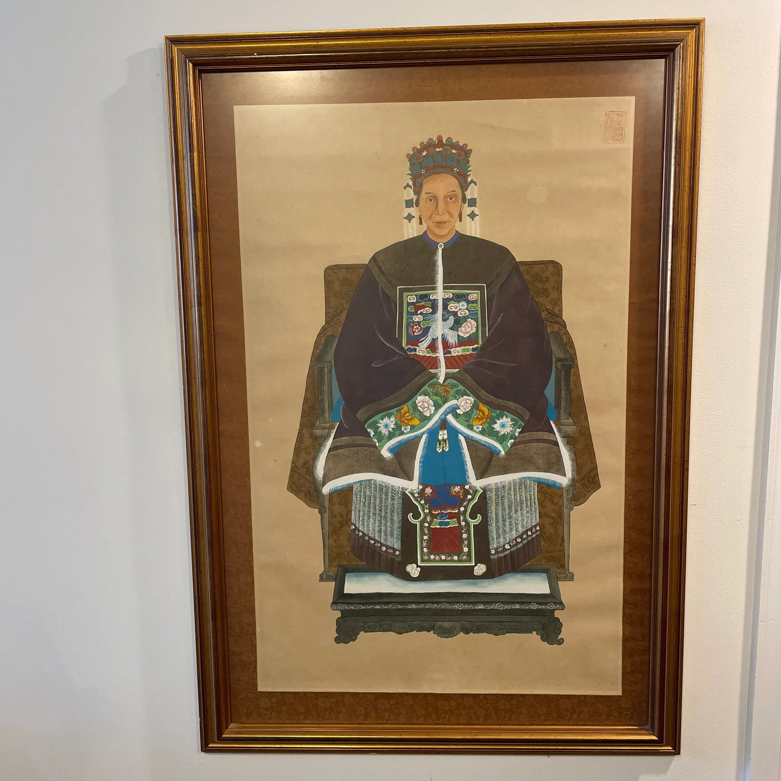Early 20th Century Framed Asian Ancestral Painting on Silk - 10