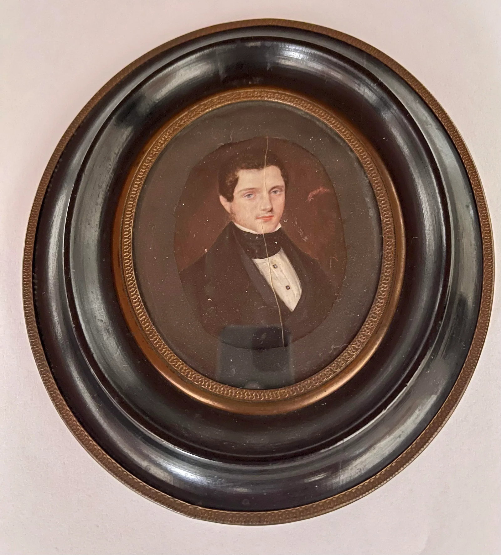 19th Century Miniature Oval Painting of a Young Man, Framed - 2