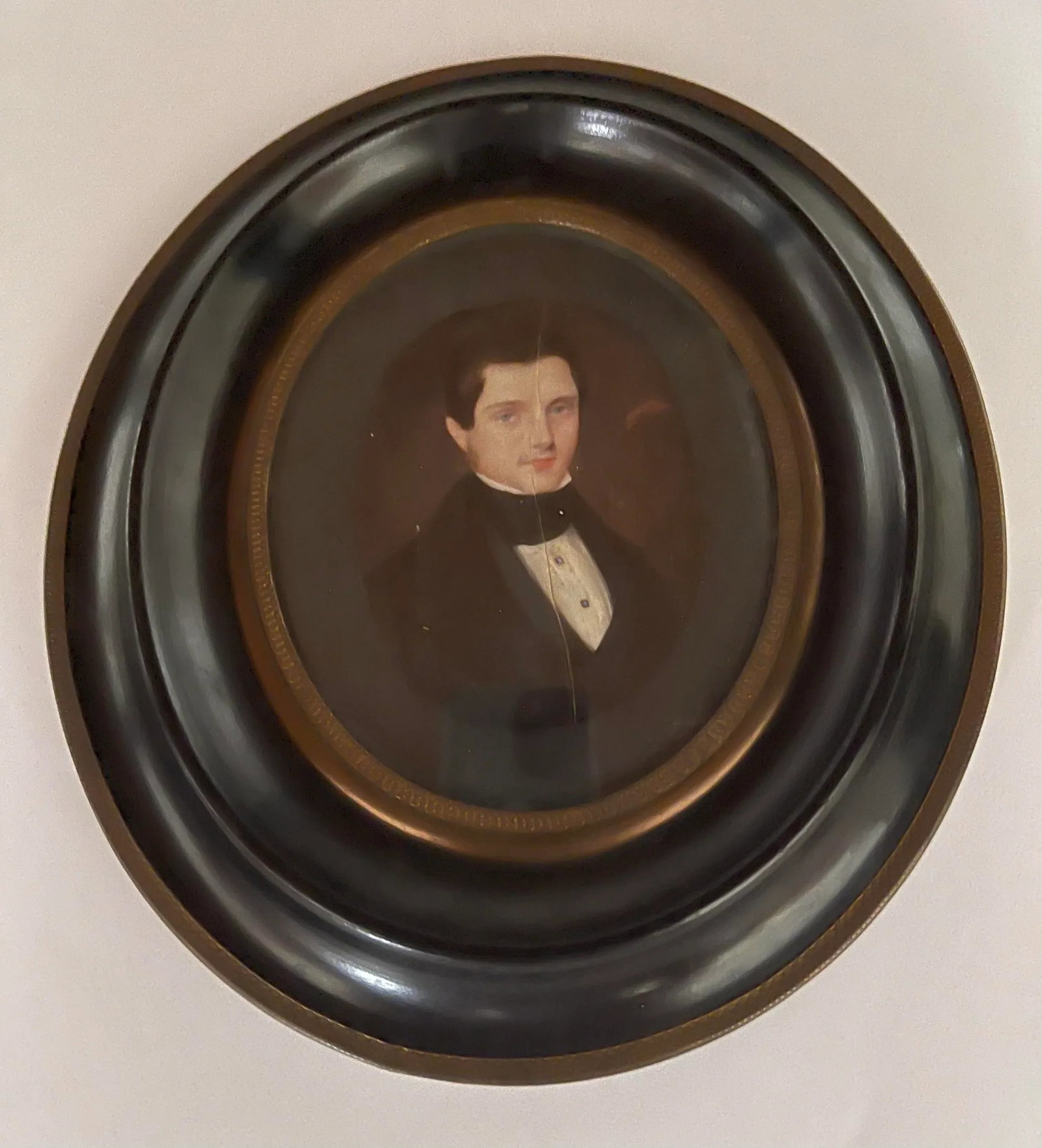 19th Century Miniature Oval Painting of a Young Man, Framed - 3