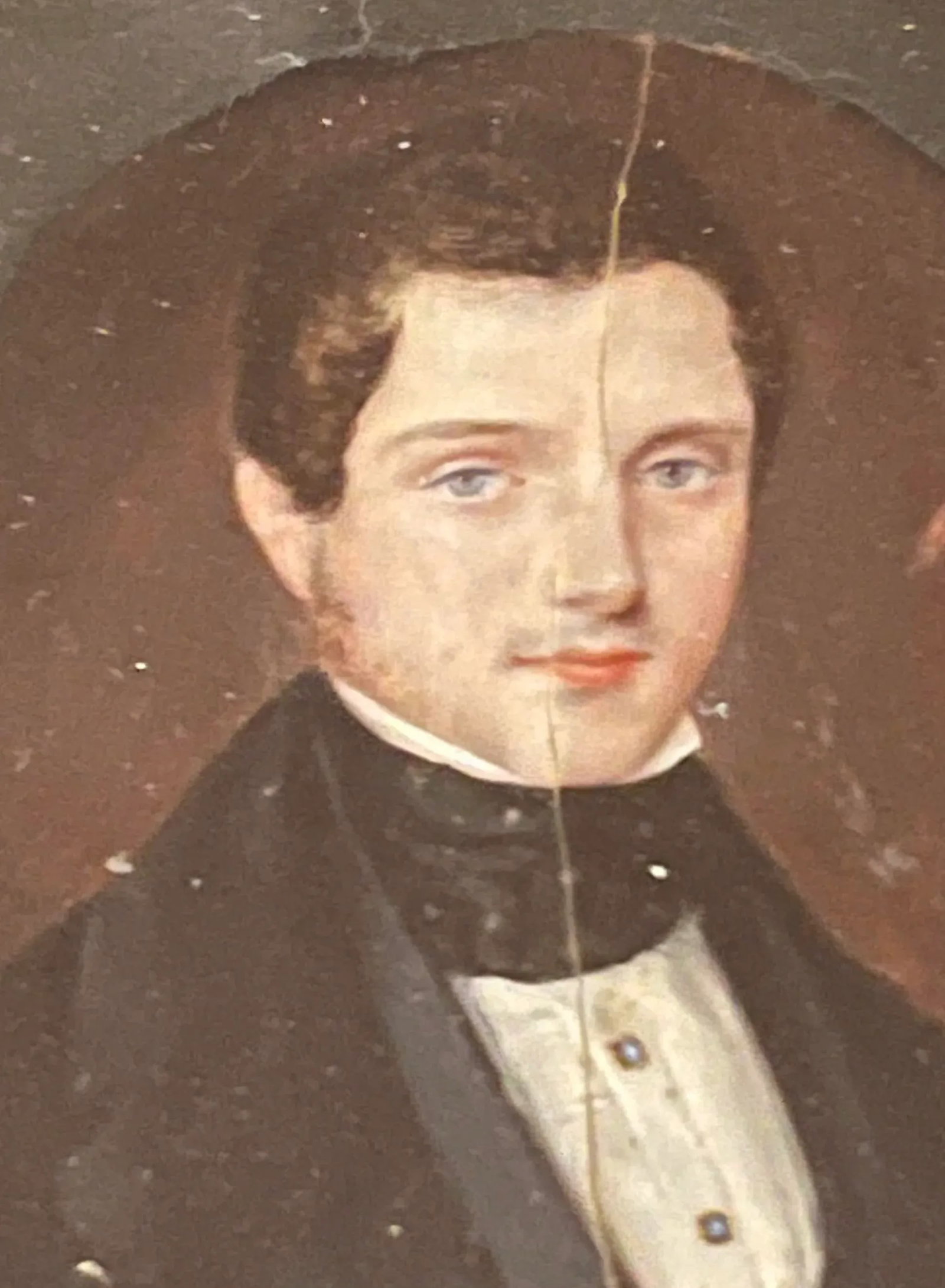 19th Century Miniature Oval Painting of a Young Man, Framed - 6