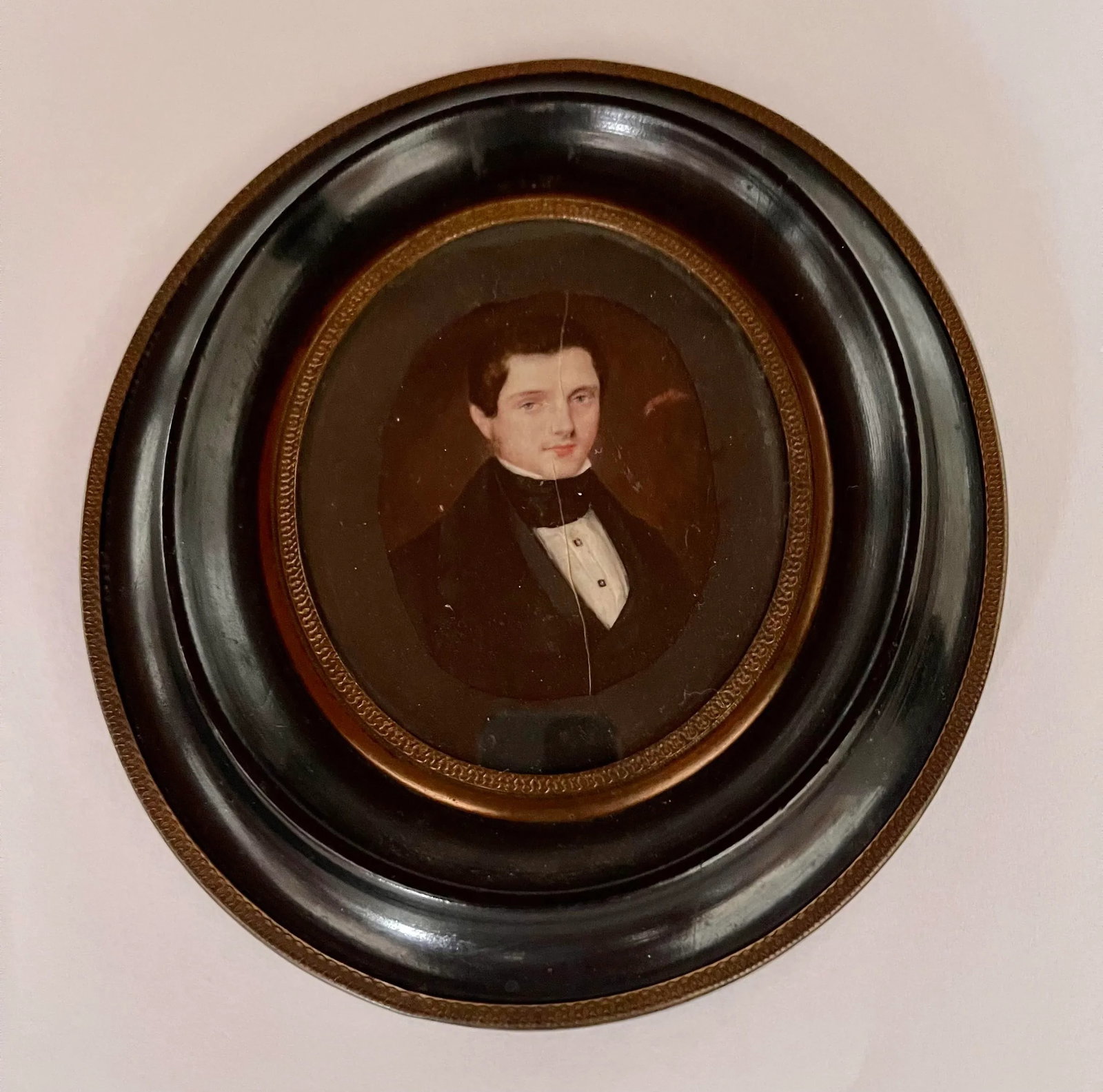 19th Century Miniature Oval Painting of a Young Man, Framed - 7