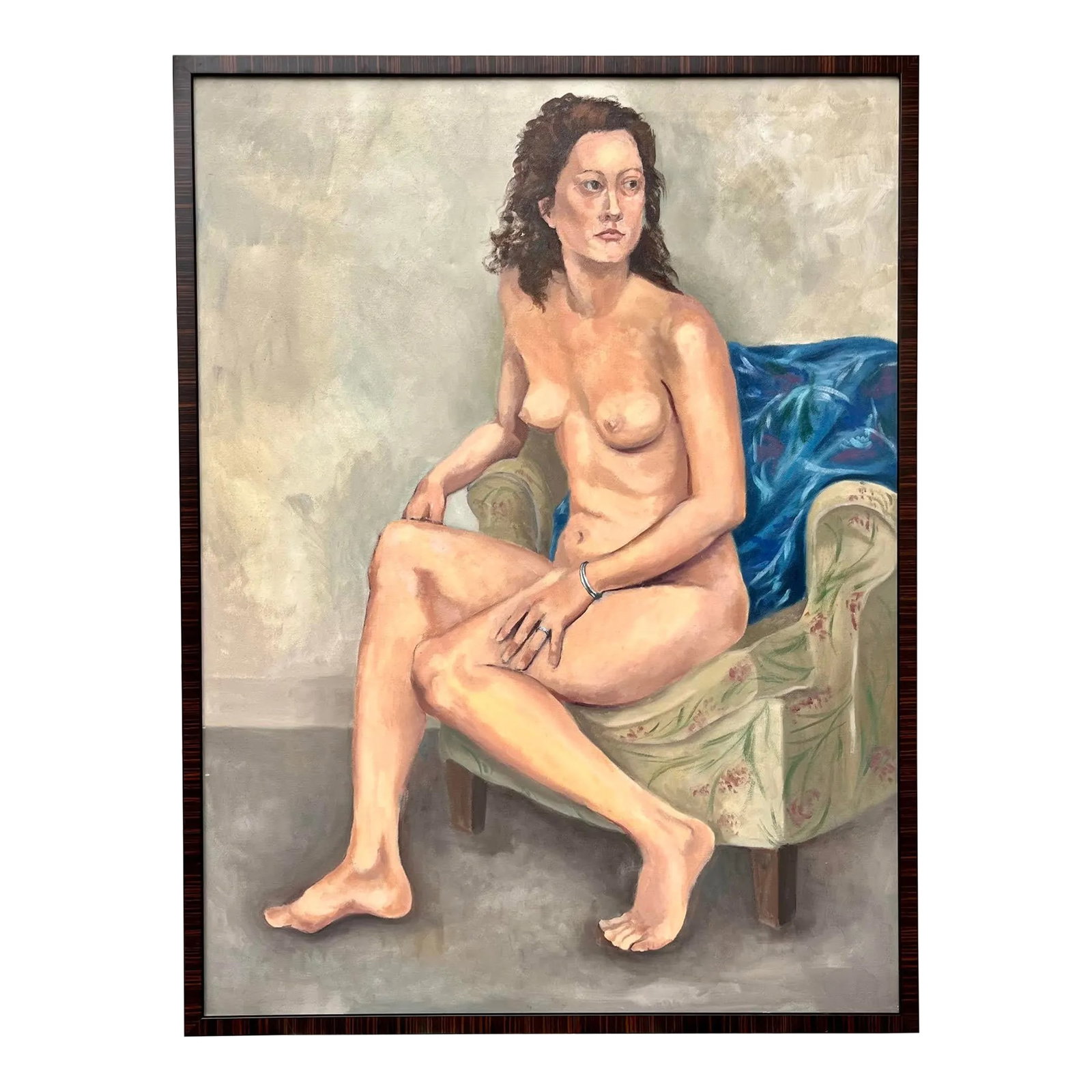 Vintage Original Oil Painting Portrait of a Seated Nude Woman by Barbara Dahlin 30" X 40": An original vintage oil painting a portrait of a seated nude young woman by Barbara A. Dahlin. Presented framed in a quality wood frame. Canvas size 30 x 40" overall framed size 31" x 41". Barbara A.