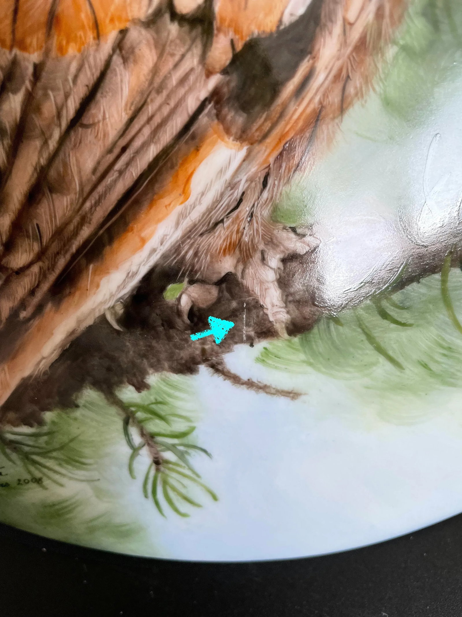 Large Hand Painted Great Horned Owl Oval Porcelain Plaque by Jeanette Davis - 11