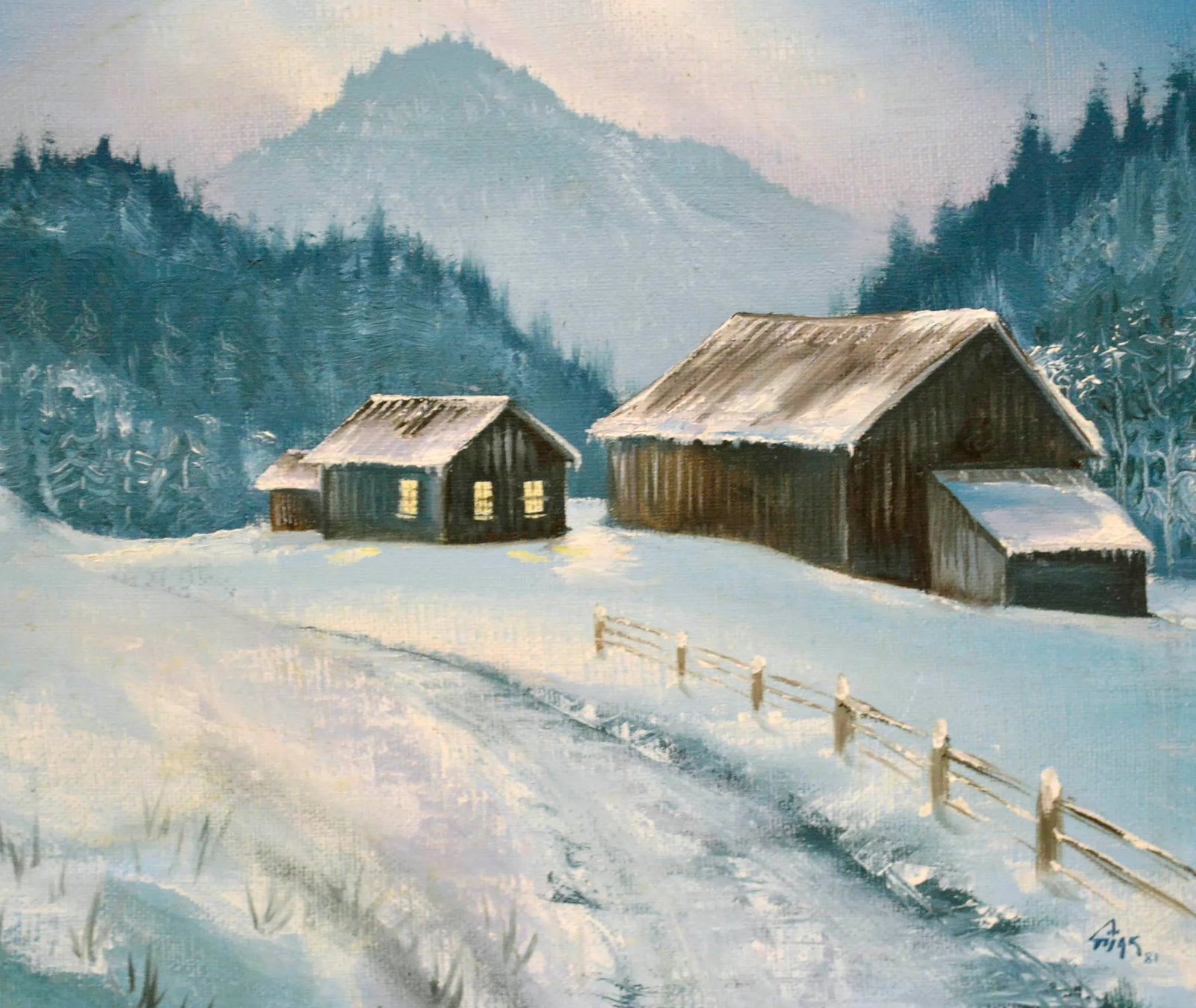 Snowy Farm - Vintage Winter Cabin Landscape - 2