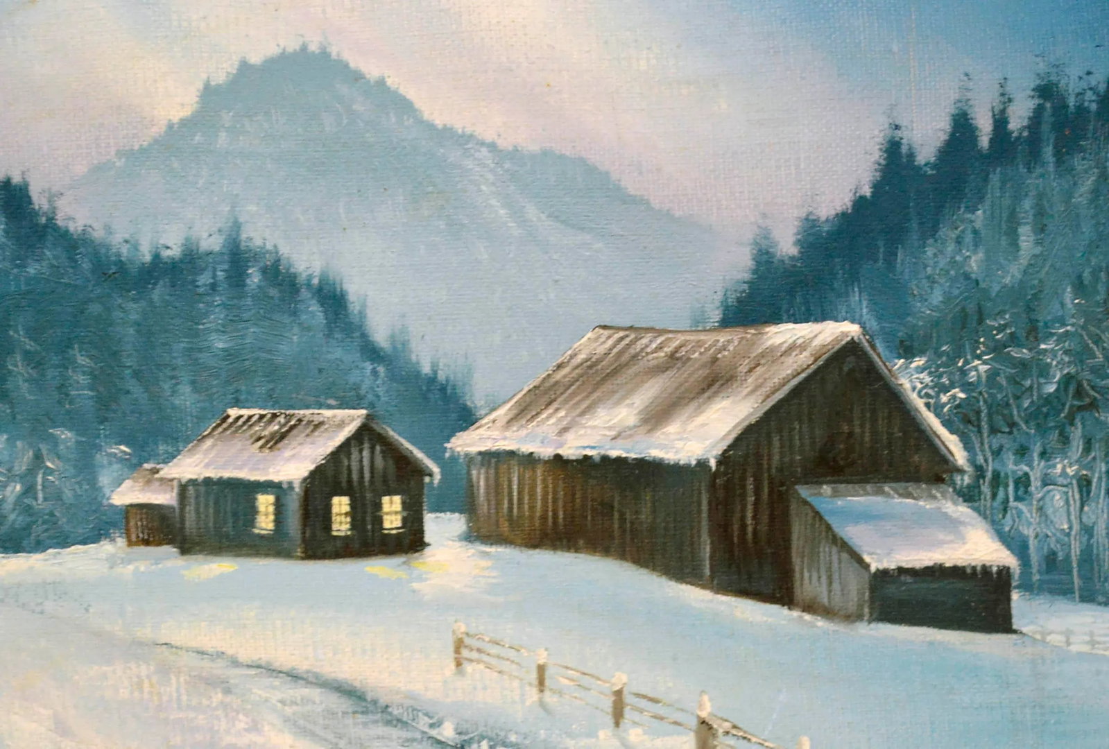 Snowy Farm - Vintage Winter Cabin Landscape - 3