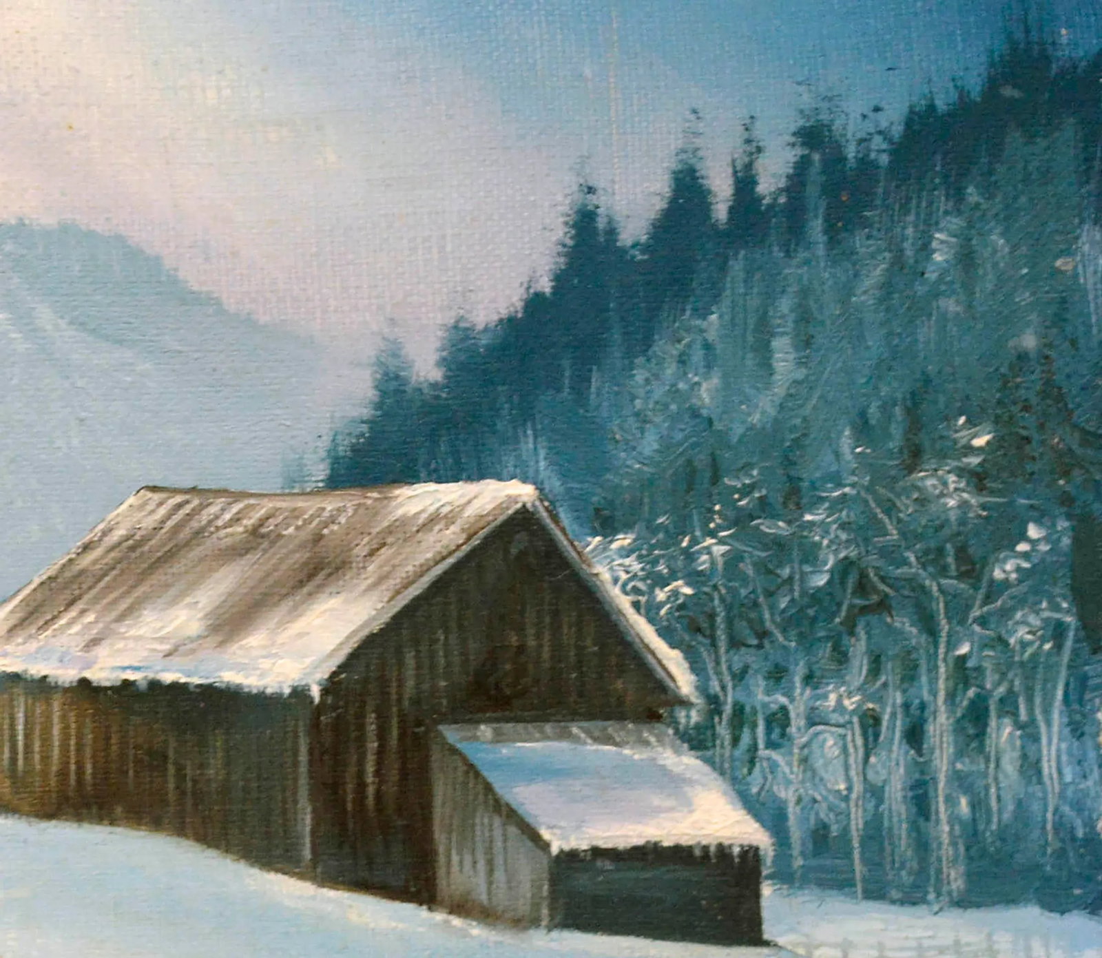 Snowy Farm - Vintage Winter Cabin Landscape - 4