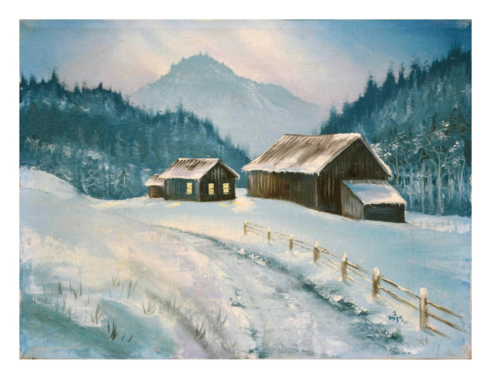 Snowy Farm - Vintage Winter Cabin Landscape - 7