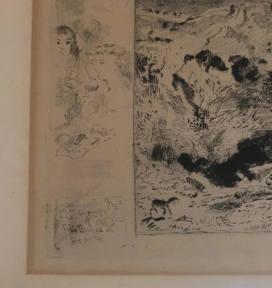 Framed Felix Hilaire Buhot Drypoint Etching "L'Orage (The Storm)", 1879 - 2