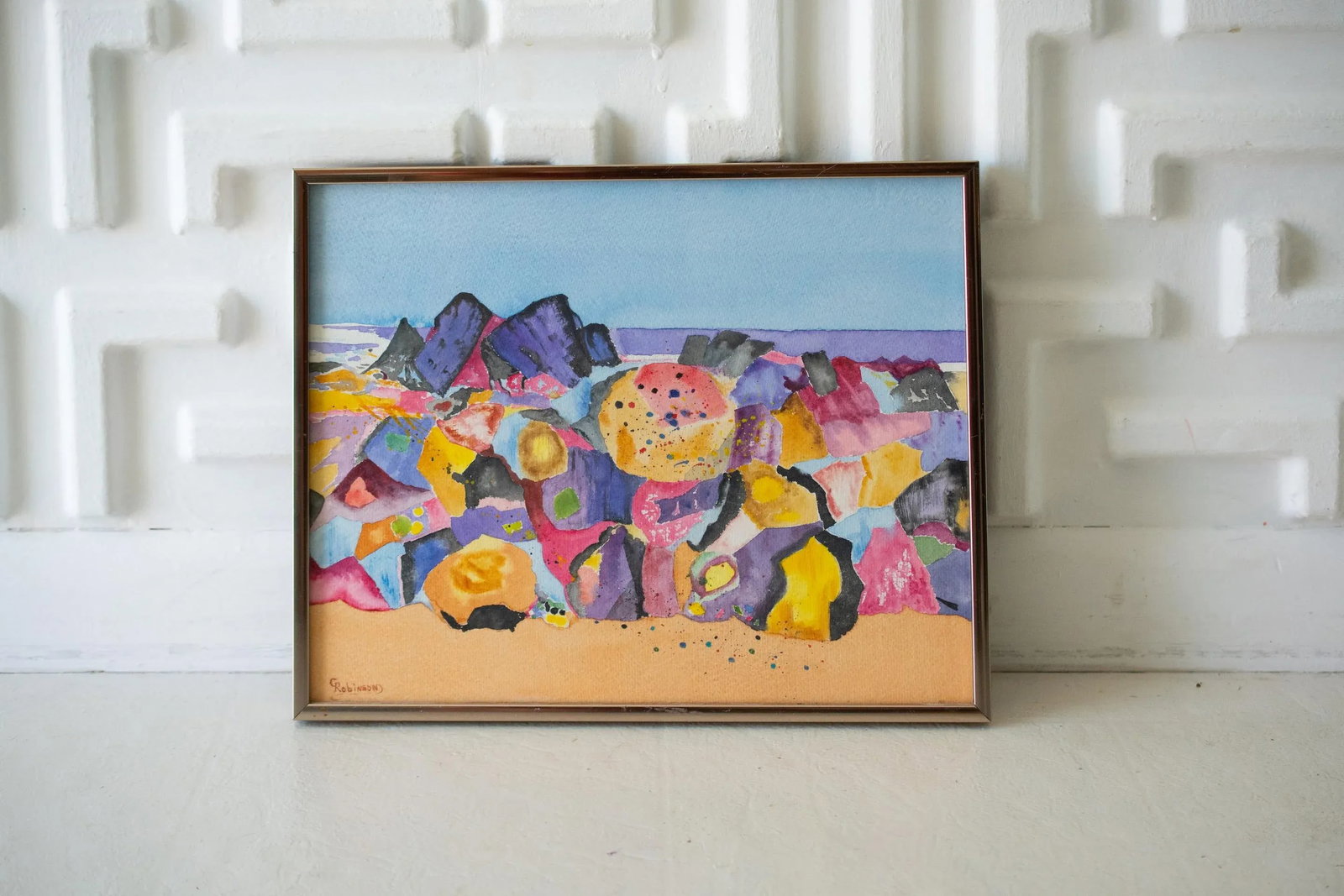 1990s Fauvist Postmodern Beach Scene Watercolor Painting, Framed - 7