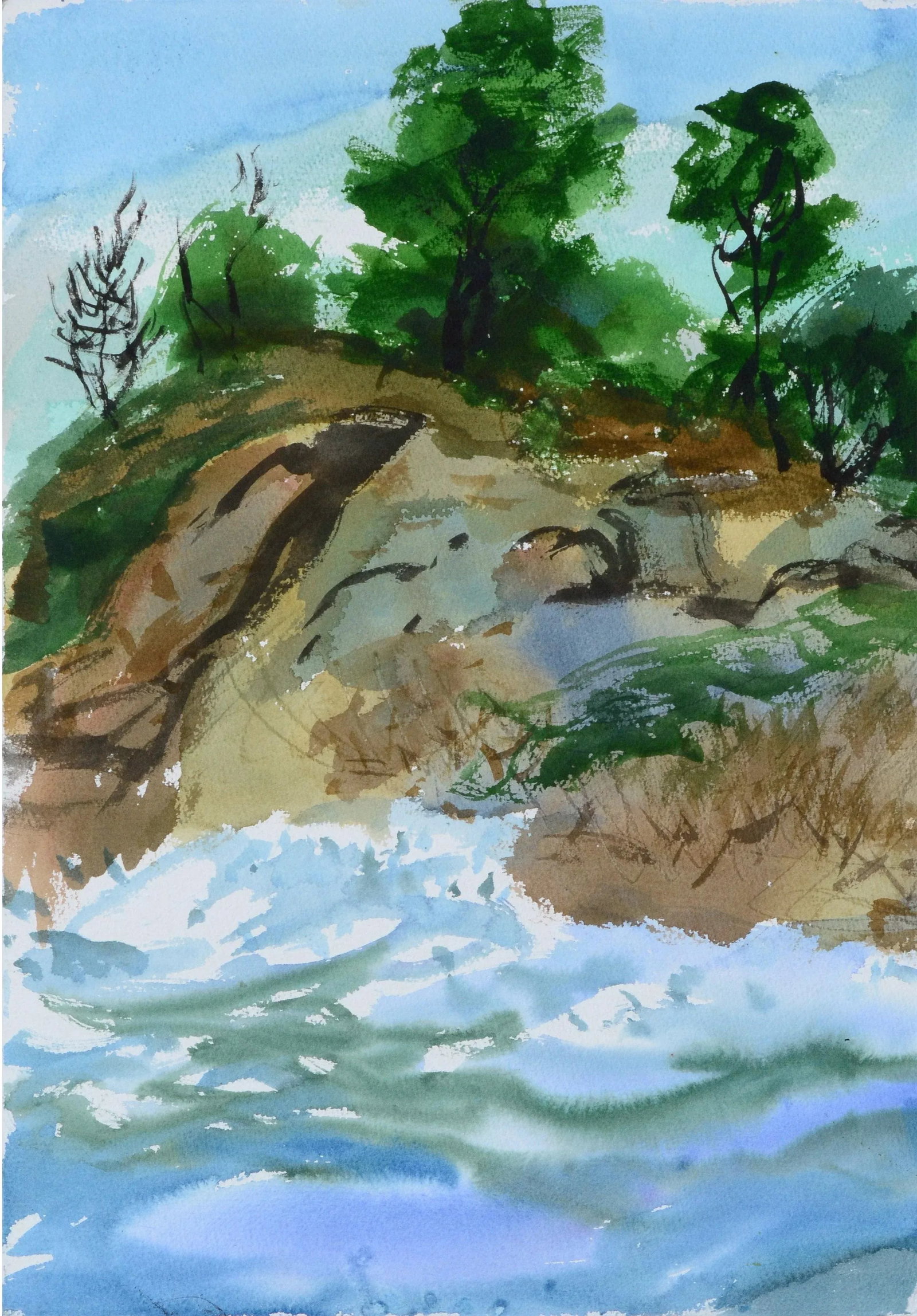Cypress Point Sunrise / Pt. Lobos Seascape - Double Sided Watercolor by Les Anderson - 4